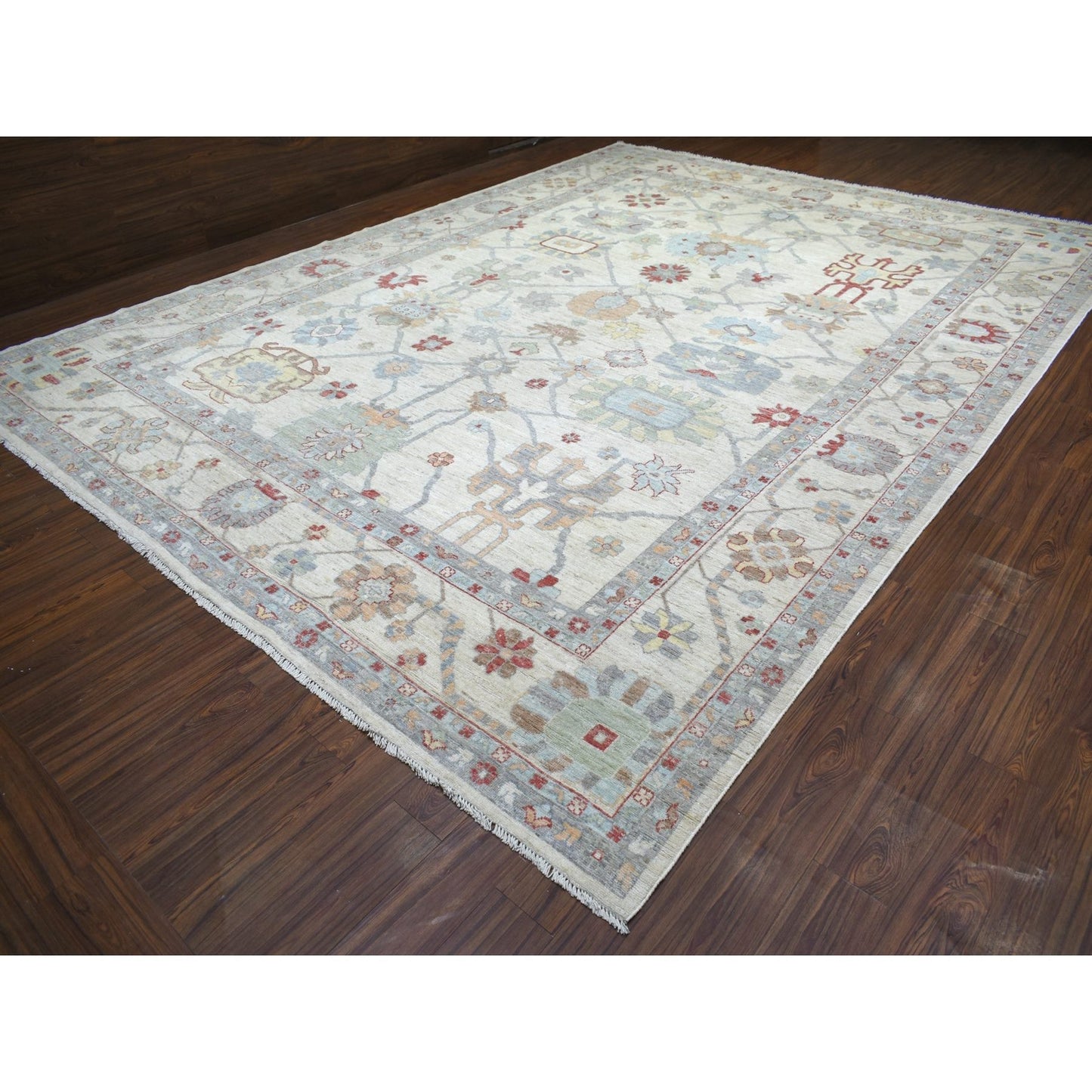 11'9"X15'9" Ivory Afghan Angora Oushak Hand Knotted Wool Oversized Rug