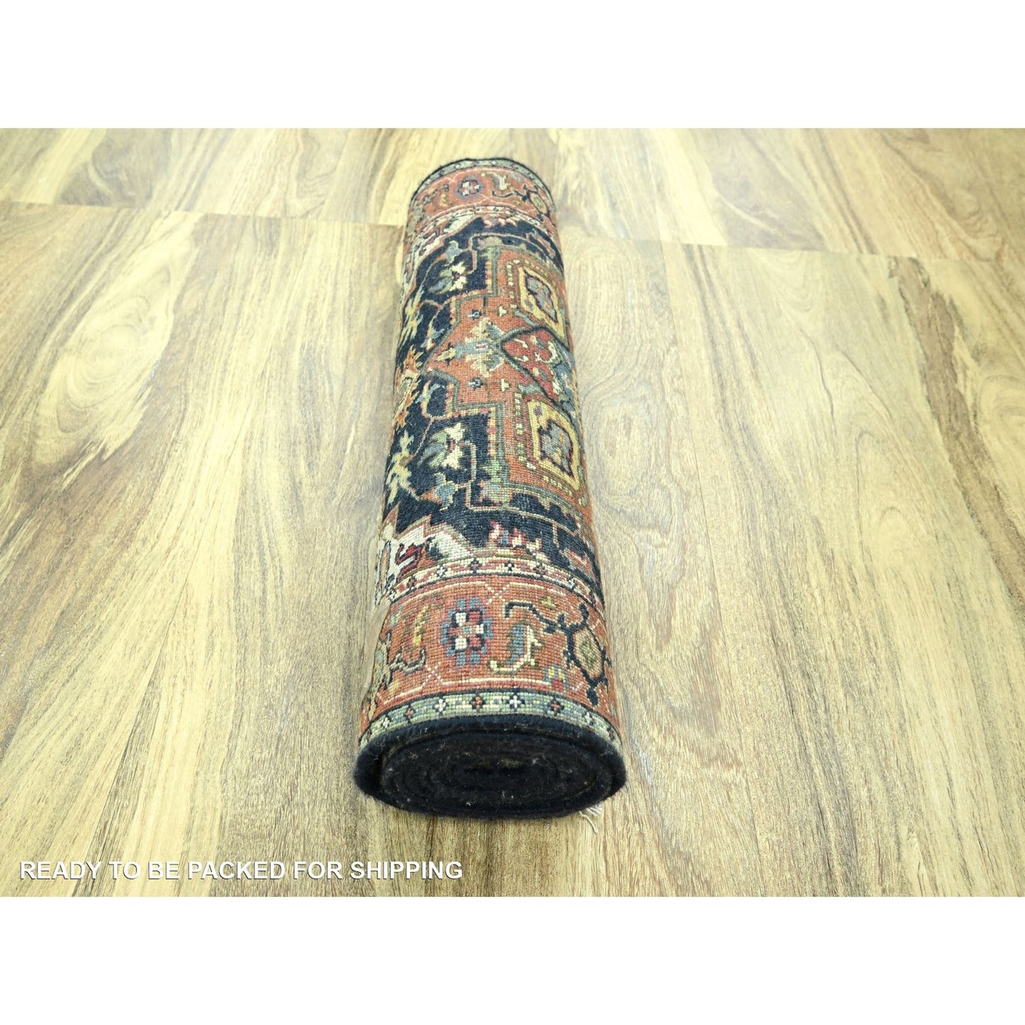 2'7"X10' Navy Heris With Geometric Design Hand Knotted Wool Runner Rug