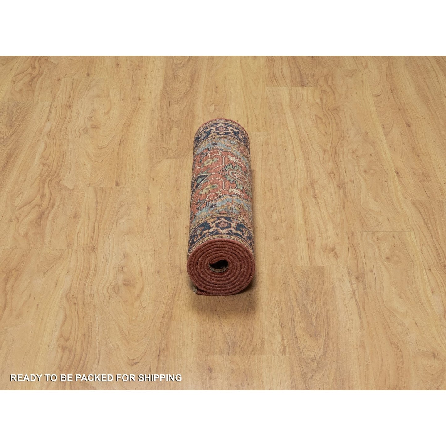 2'6"X8'3" Red Antiqued Heriz Re-Creation All Wool Hand Knotted Runner Rug