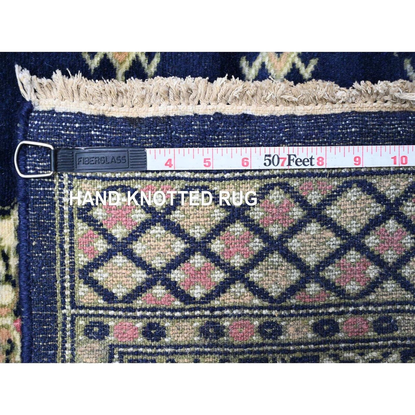 2'6"X16'10" Blue Mori Bokara Geometric Motif Wool Hand Knotted Runner Rug
