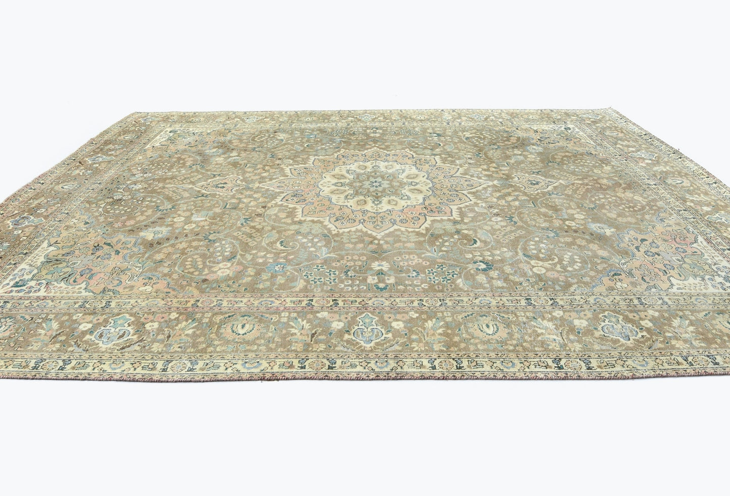 Distressed Vintage Oriental Rug Muted Brown