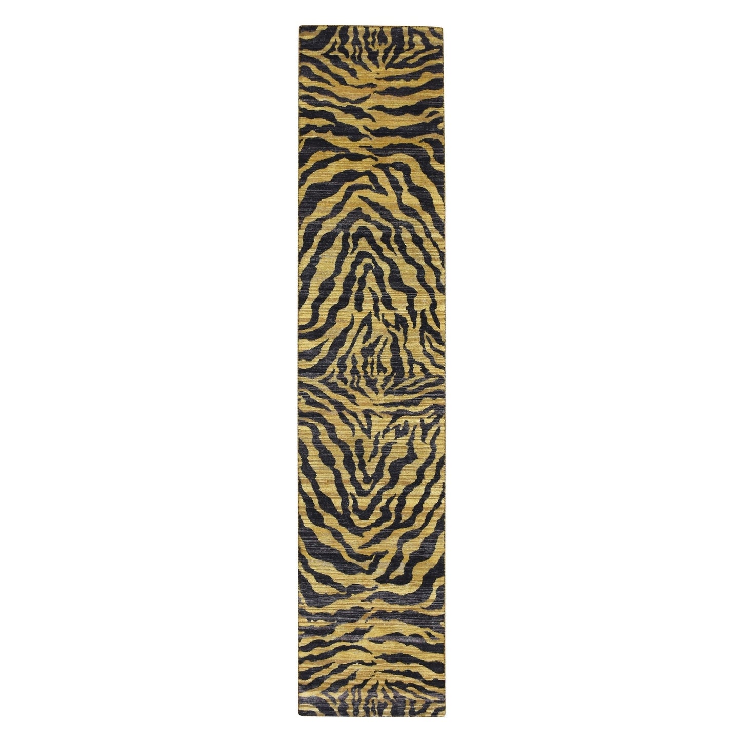 2'6"X12' Black-Gold Tiger Skin Design 100% Wool Hand Knotted Runner Rug