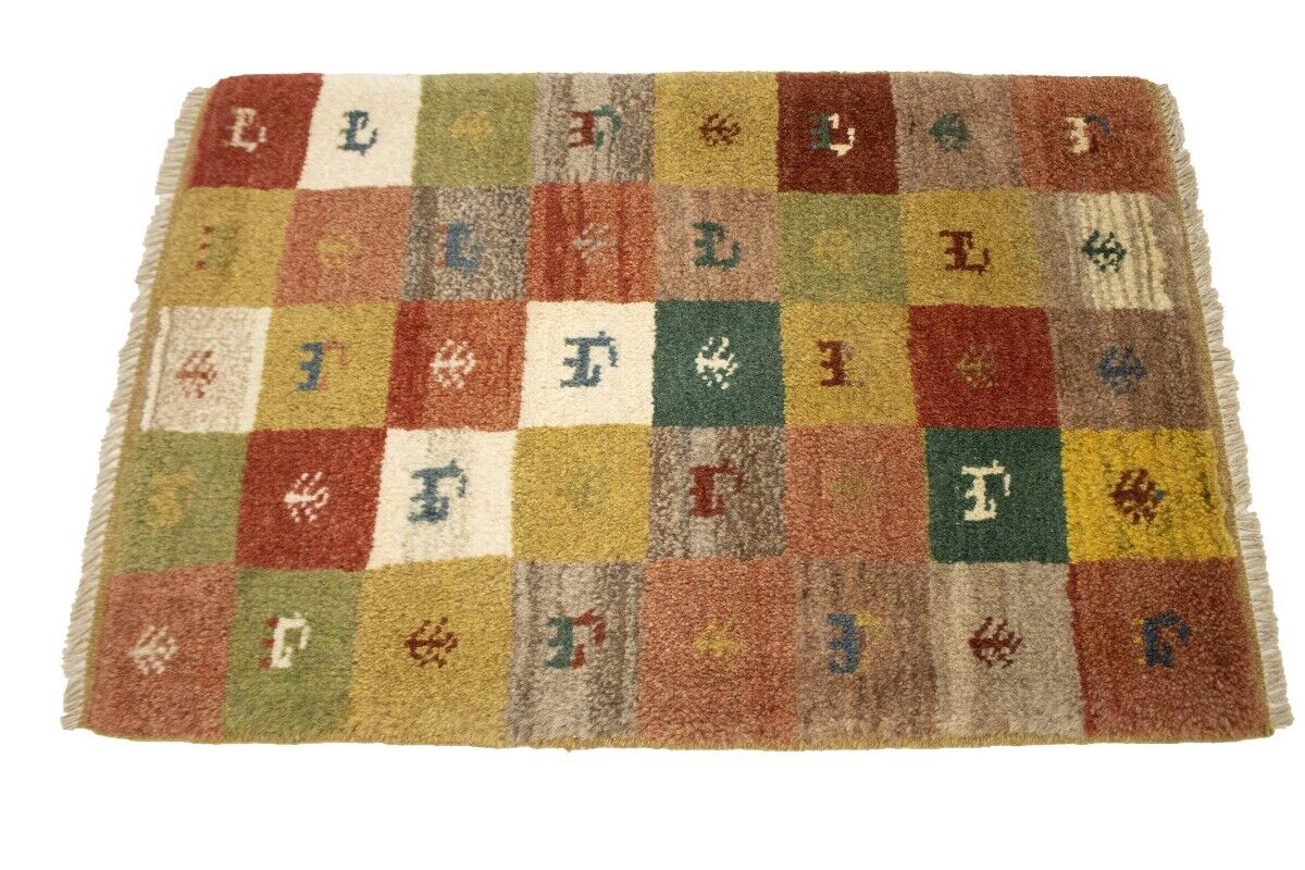 2X3 Ft Hand-Knotted Multicolored Gabbeh Rug Plush