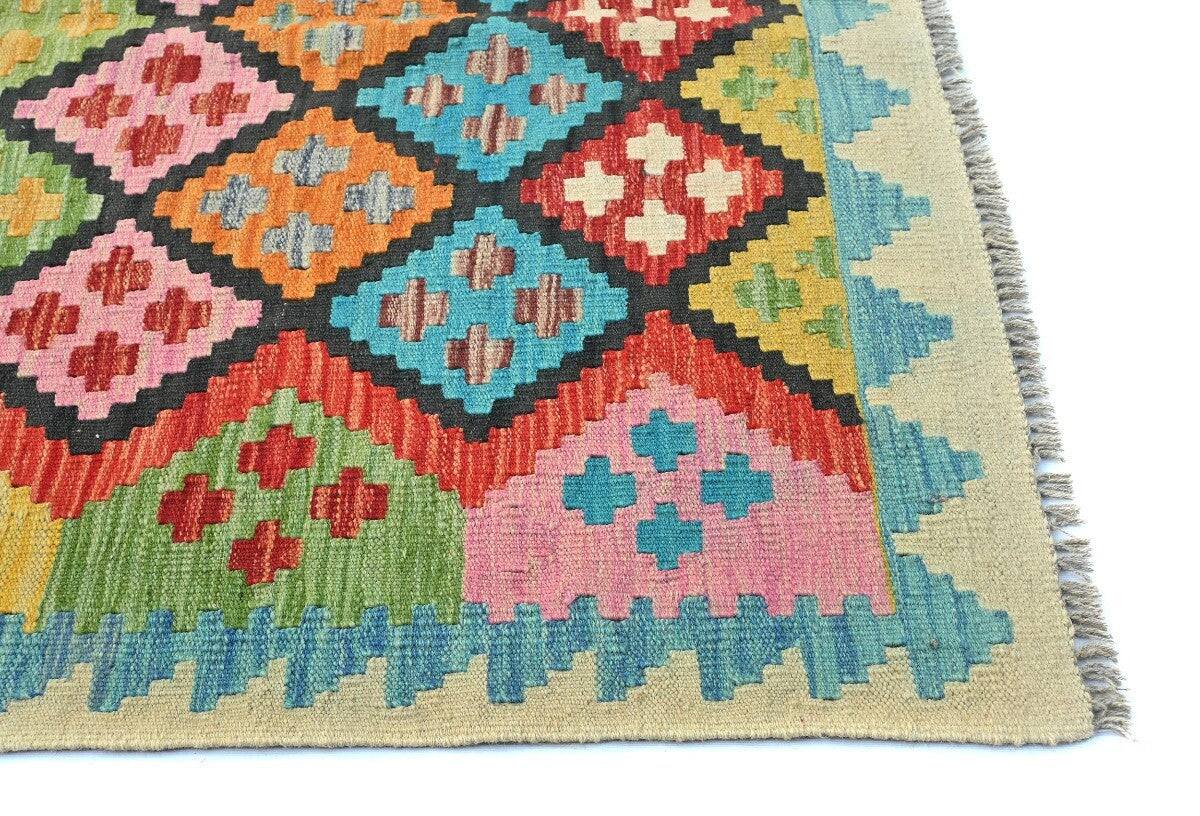 4X6 Ft Kilim Oriental Rug Multicolor Geometric