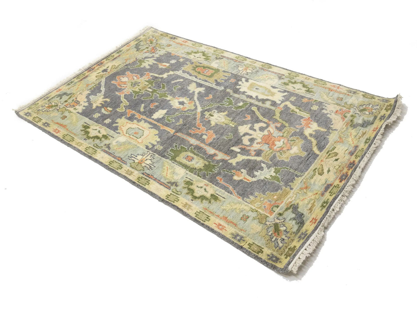 Handmade Floral Oushak Chobi Rug Colorfast
