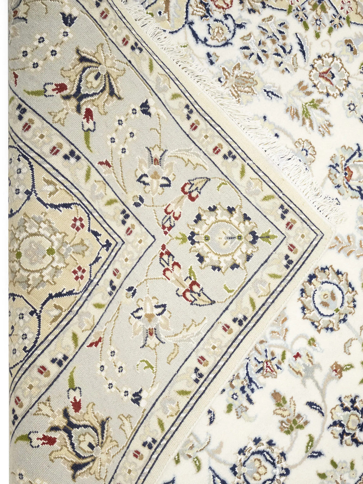 Indo-Nain Cream Floral Medallion Oriental Rug