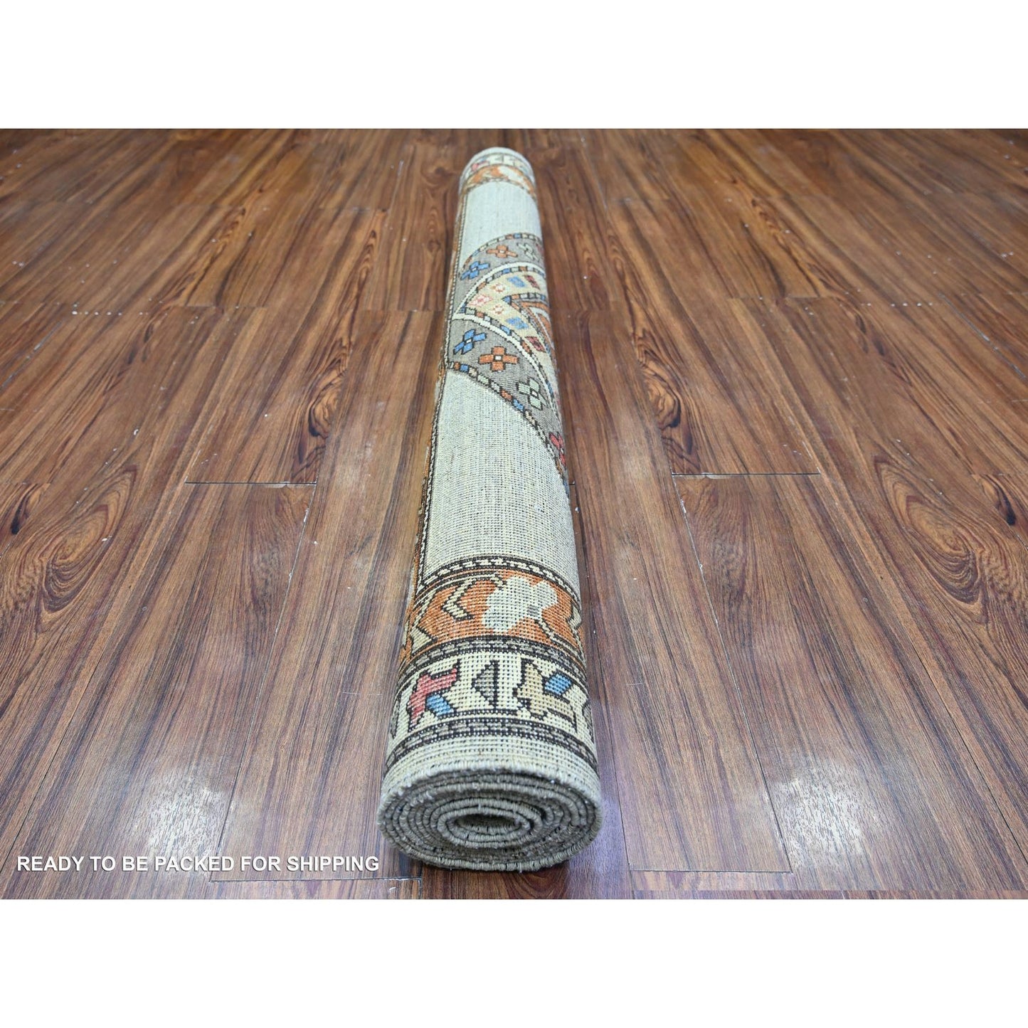 4'2"X9'9" Cloud Gray Hand Knotted Afghan Ersari Wide Runner Oriental Rug