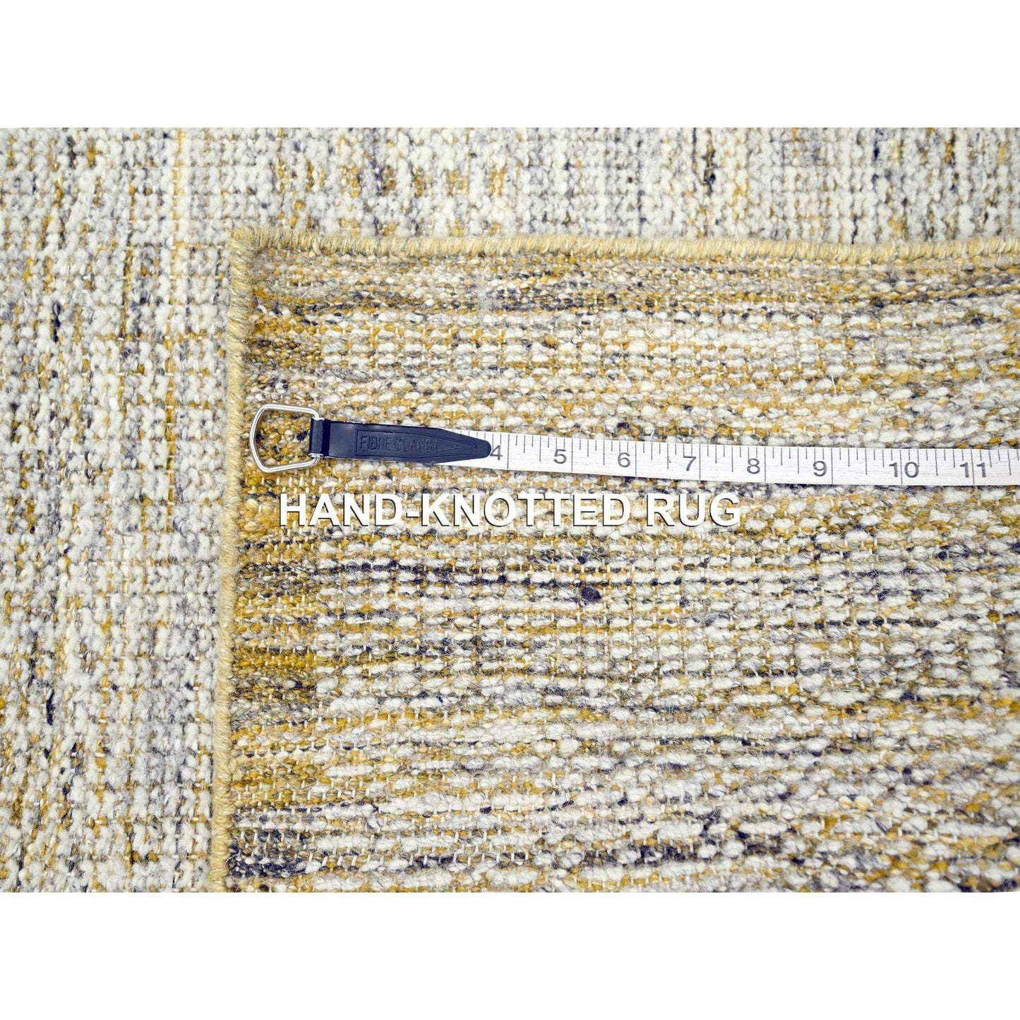 2'7"X8'2" White & Gold Hand Knotted Oxidized Grass Design Wool Runner Rug