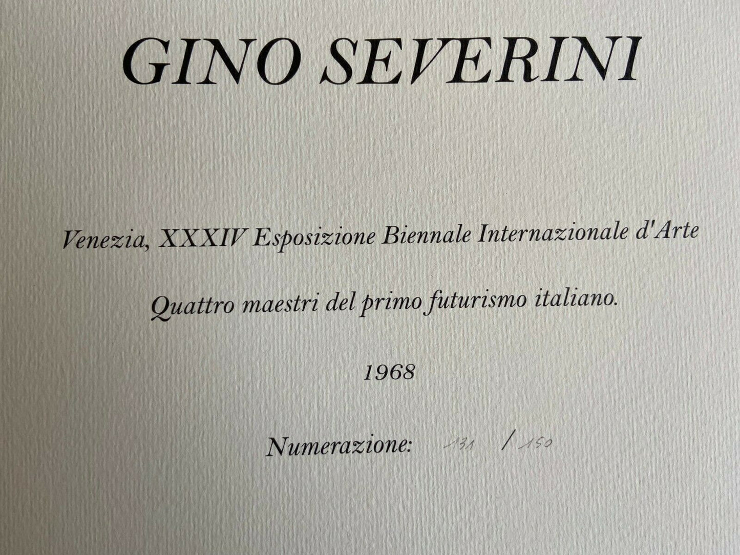 Gino Severini - Venice Biennale 1968 Limited Numbered Coa