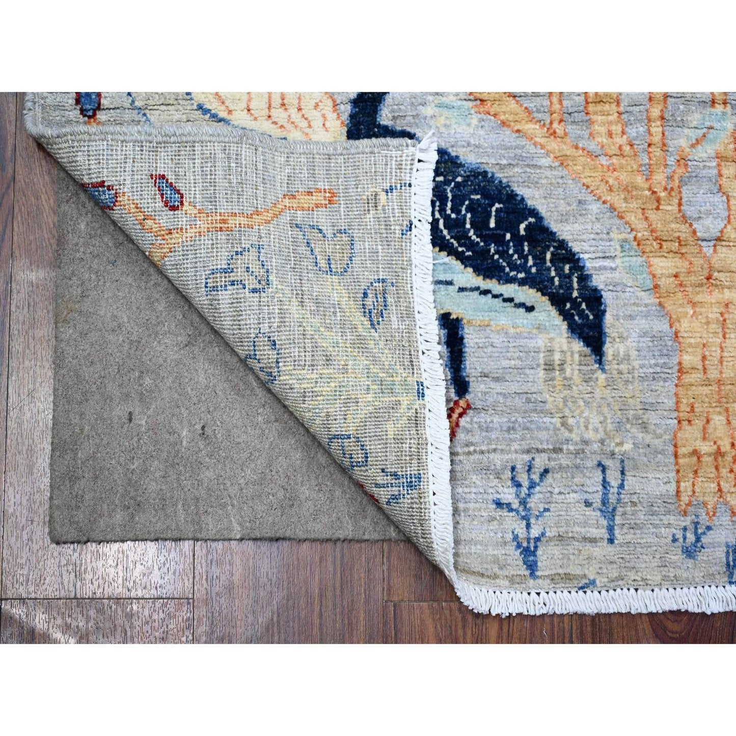 2'8"X9'6" Gray Soft Wool Hand Knotted Afghan Peshawar Runner Rug