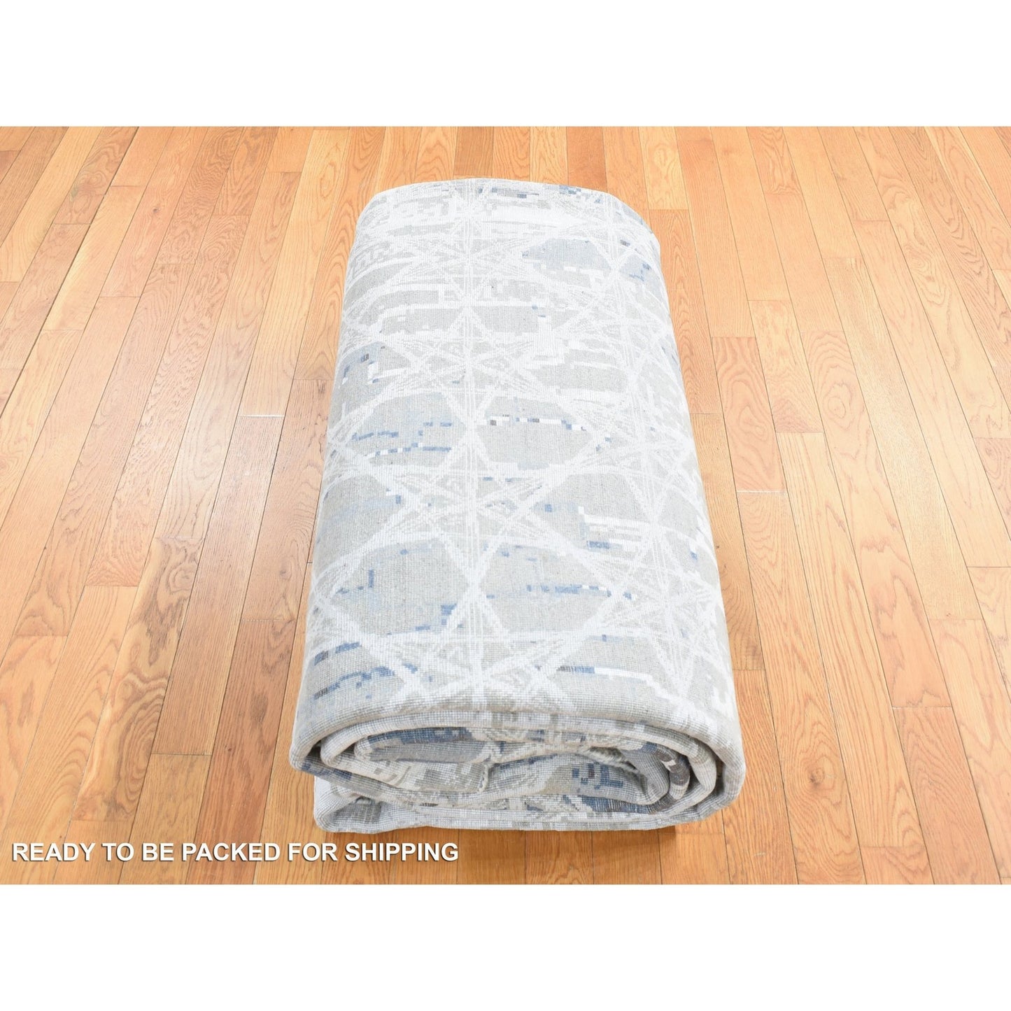 10'X14'1" Gray The Honeycomb Design Hand Knotted Wool And Silk Rug