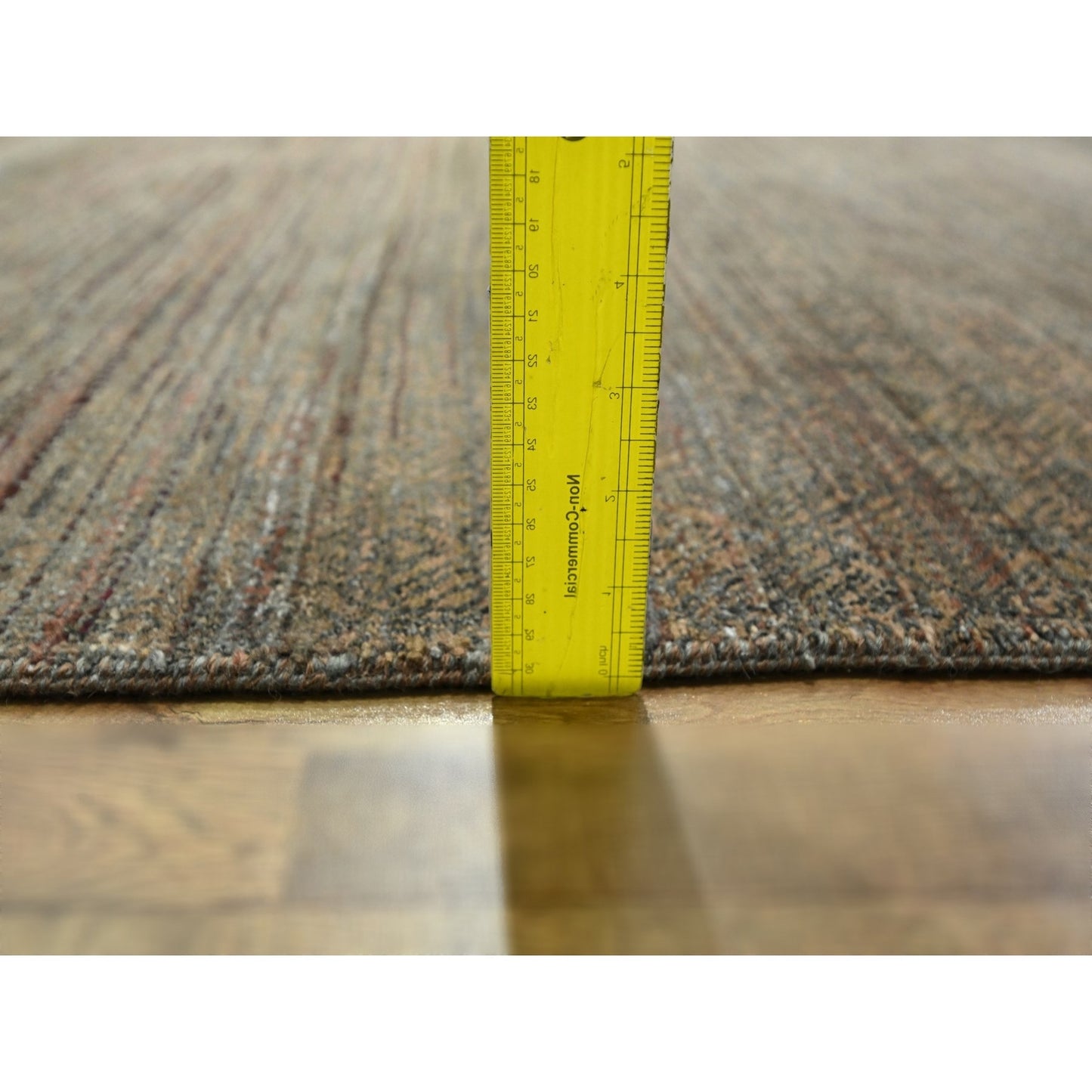 10'X14' Cinnamon Brown Modern Grass Design Hand Knotted Wool And Silk Rug