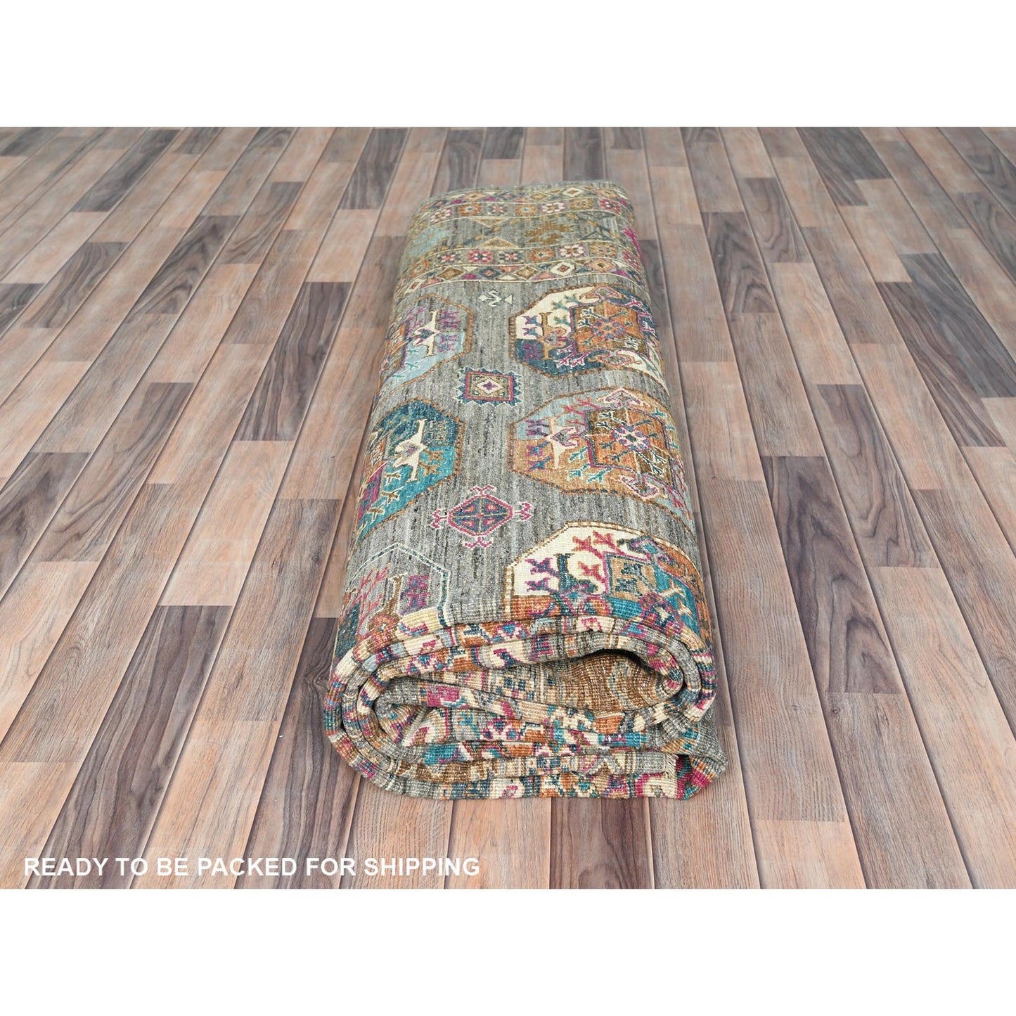 8'9"X11'7" Sage Green Hand Knotted Afghan Super Kazak Pure Wool Rug