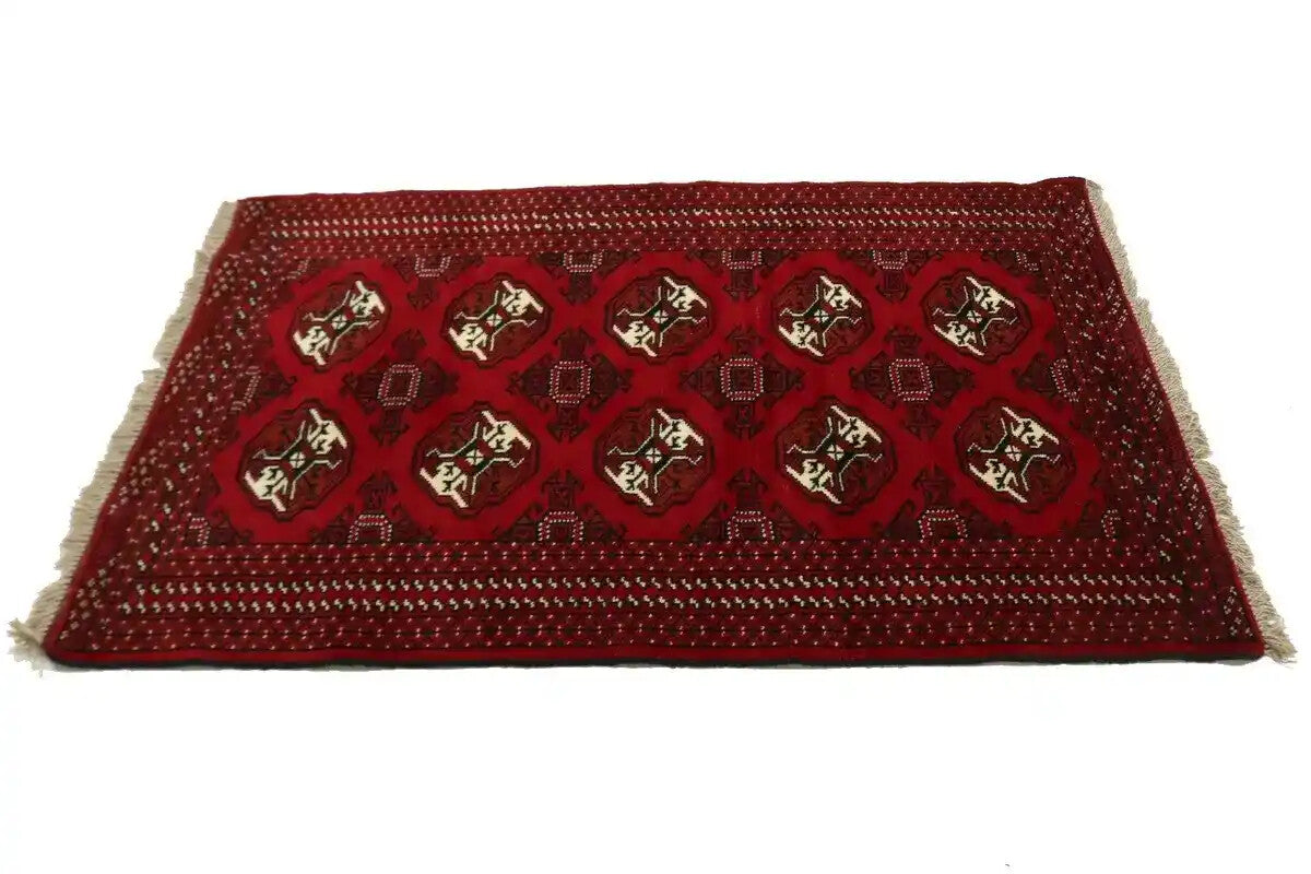 Handmade Wool Oriental Rug Red Tribal Geometric