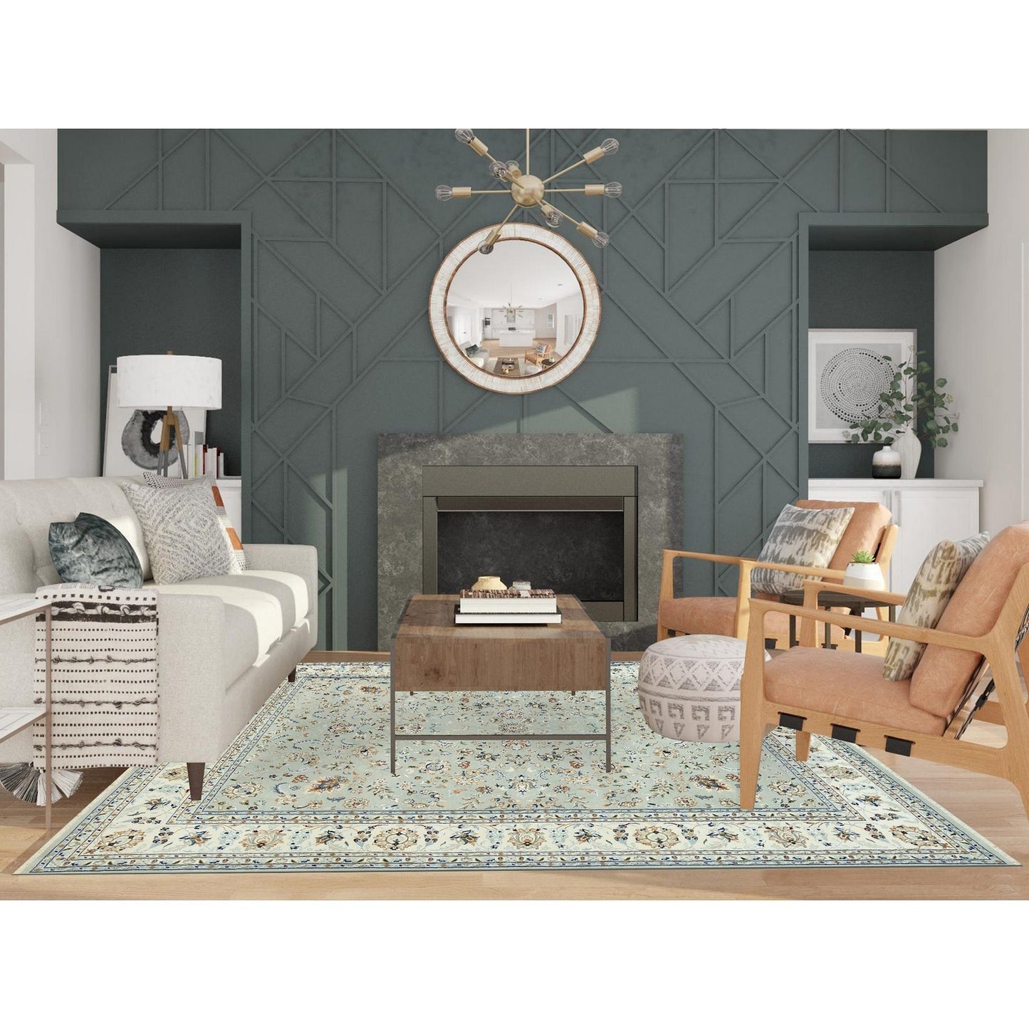7'9"X10'3" Gray Nain Design Wool Hand Knotted Oriental Rug