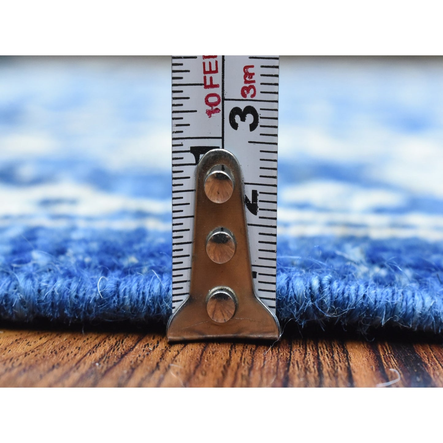 4'3"X11'9" Blue Fine Peshawar Soft Wool Hand Knotted Wide Runner Rug