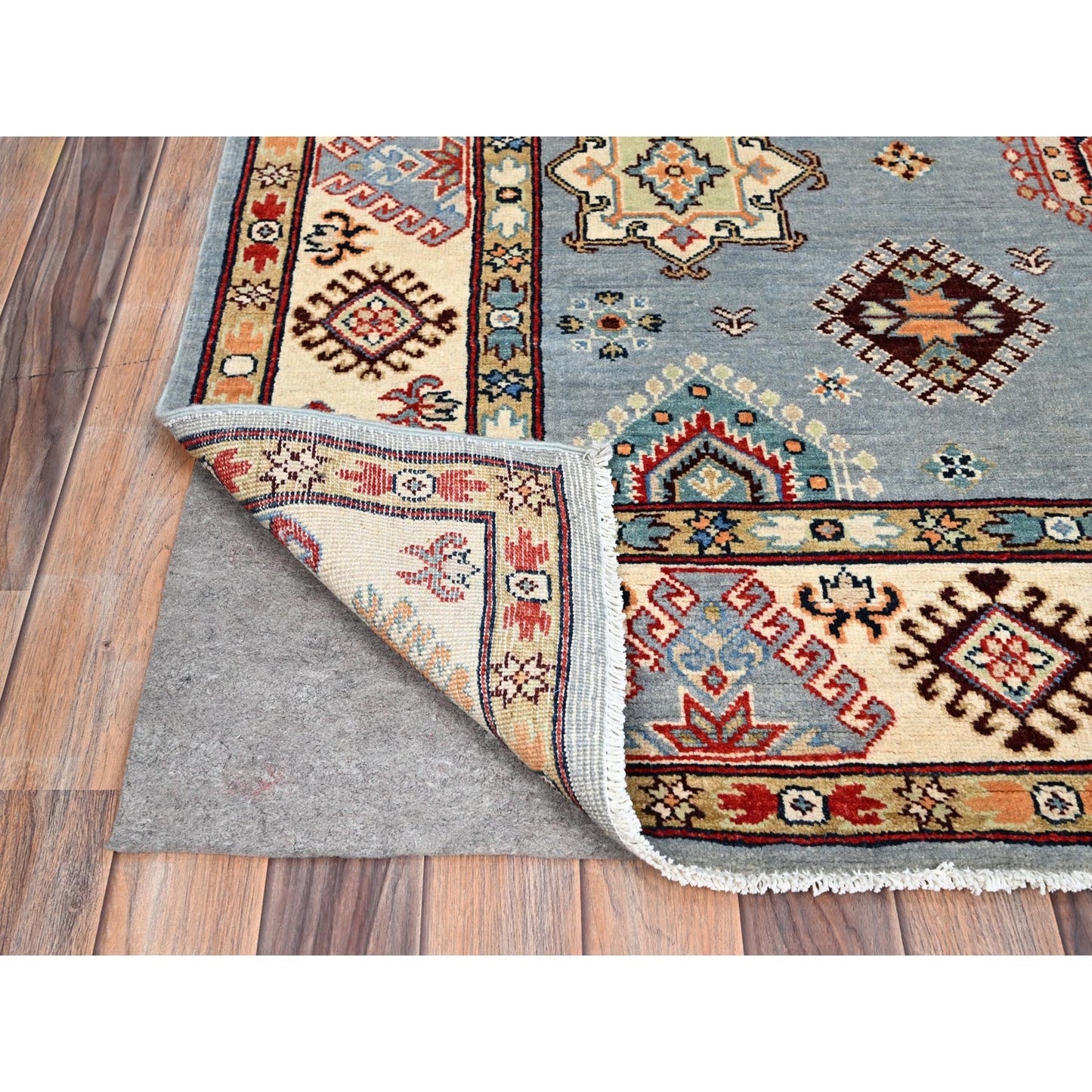 5'7"X7'5" Poolhouse Gray Special Kazak Hand Knotted 100% Wool Rug