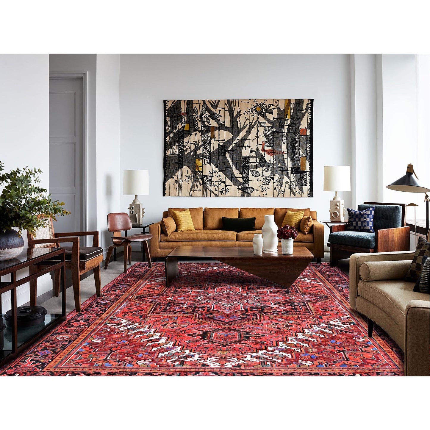 10'1"X12'10" Electric Crimson Red Vintage Semi Antique Heris Abrash Rug