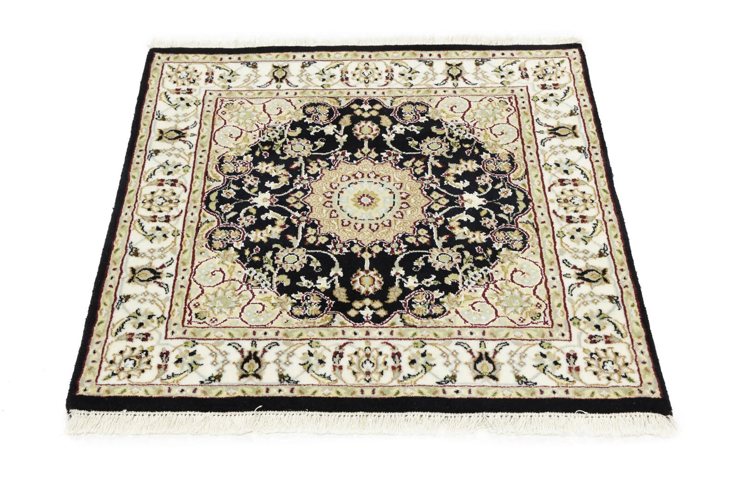 Small Oriental Decor Black Floral 3X3 Indo-Nain