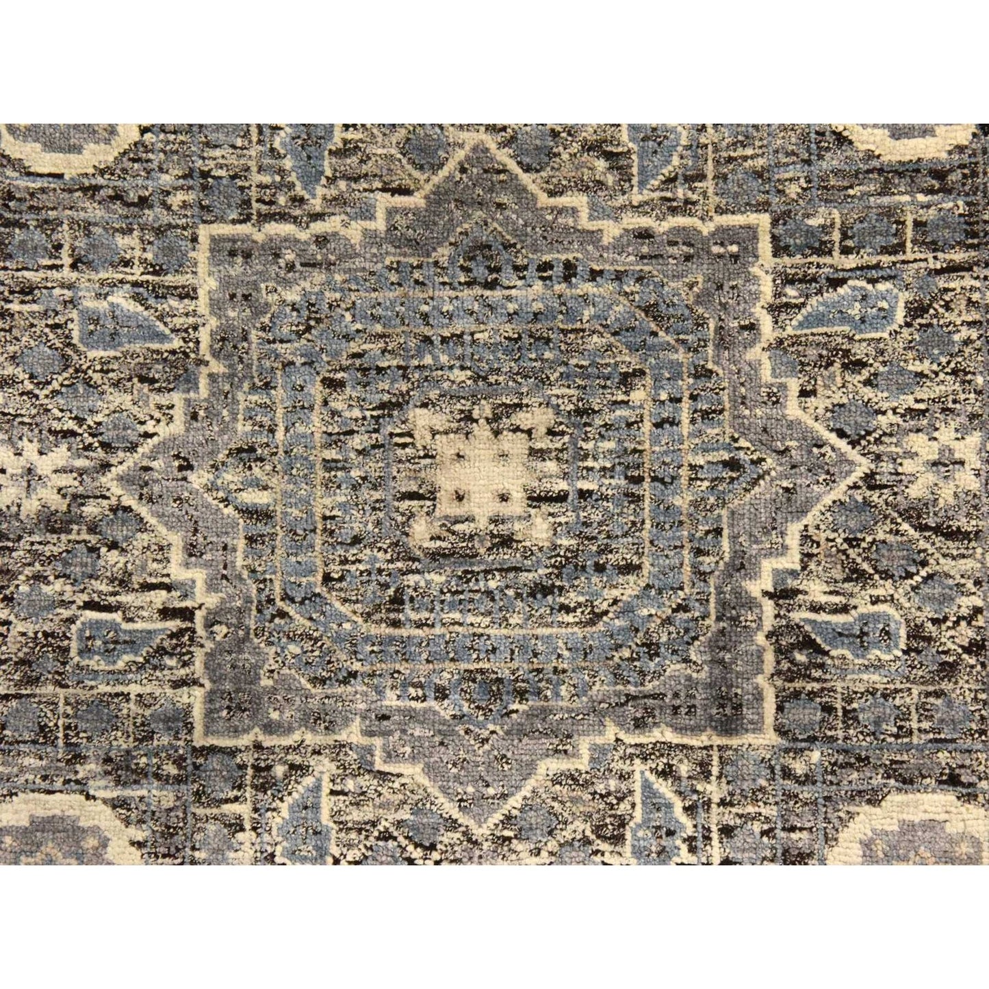 2'7"X8' Beau Blue Silken Mamluk Design Washed Out Hand Knotted Runner Rug