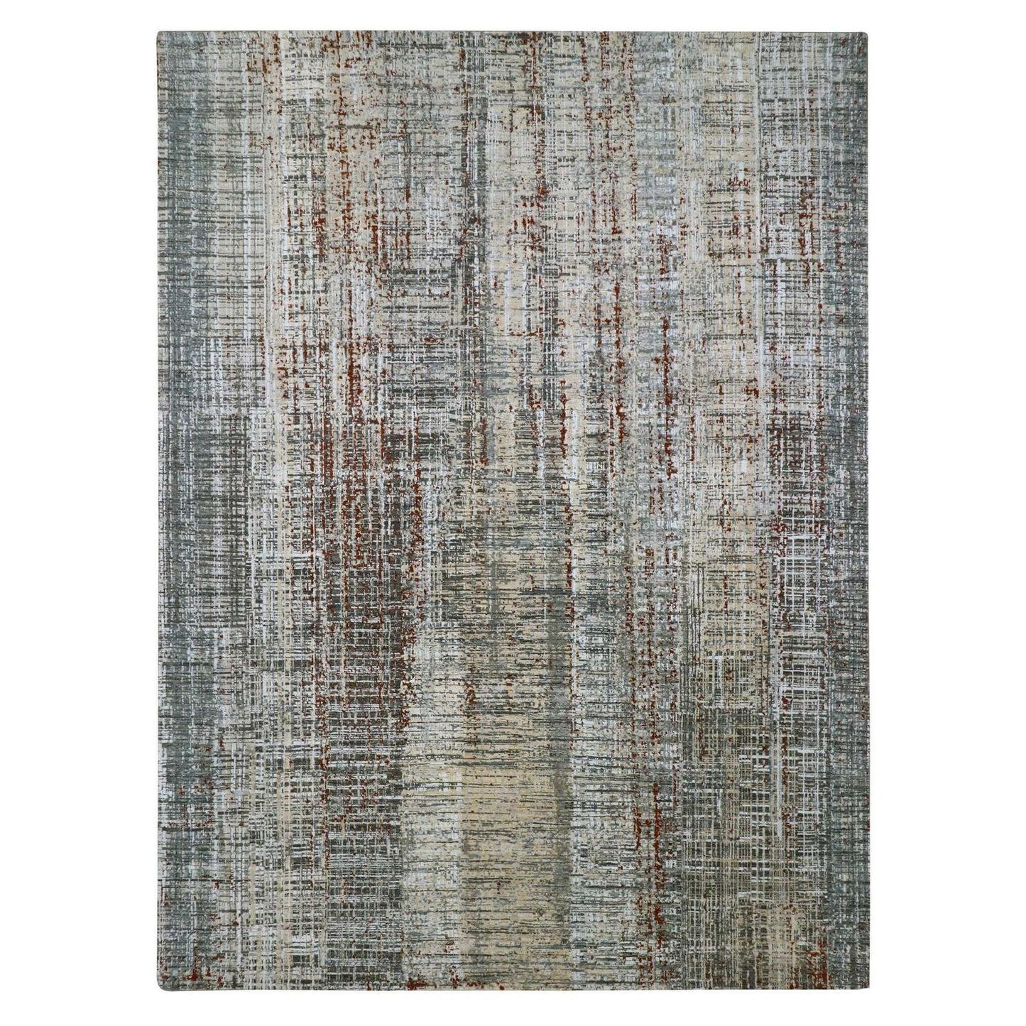 9'X12'3" Anchor Gray With Beige Abstract Design All Wool Hand Knotted Rug