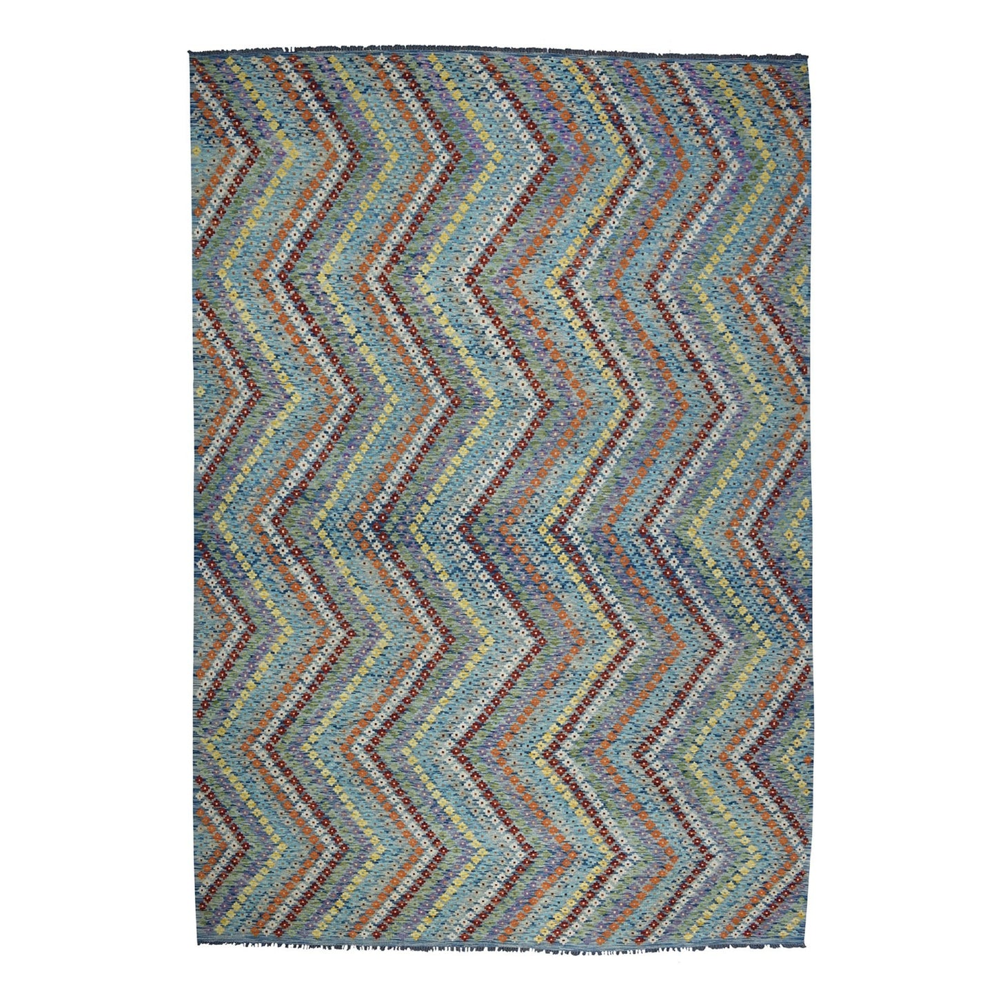 10'2"X13'4" Colorful Afghan Kilim Pure Wool Hand Woven Oriental Rug
