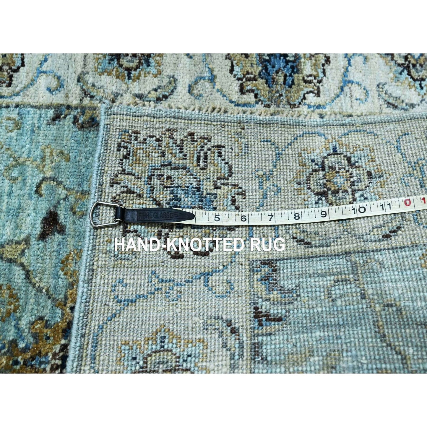 2'6"X29'10" Blue Hand Knotted Flower Vines Design Pure Wool Xl Runner Rug