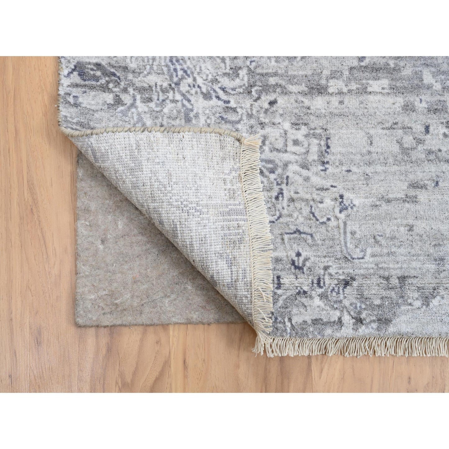 10'X13'10" Ivory Hand Knotted Damask Design Wool And Plant Based Silk Rug