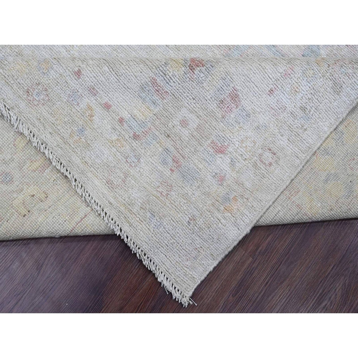 7'10"X9'8" Gray Hand Knotted Afghan Angora Oushak Leaf Design Wool Rug