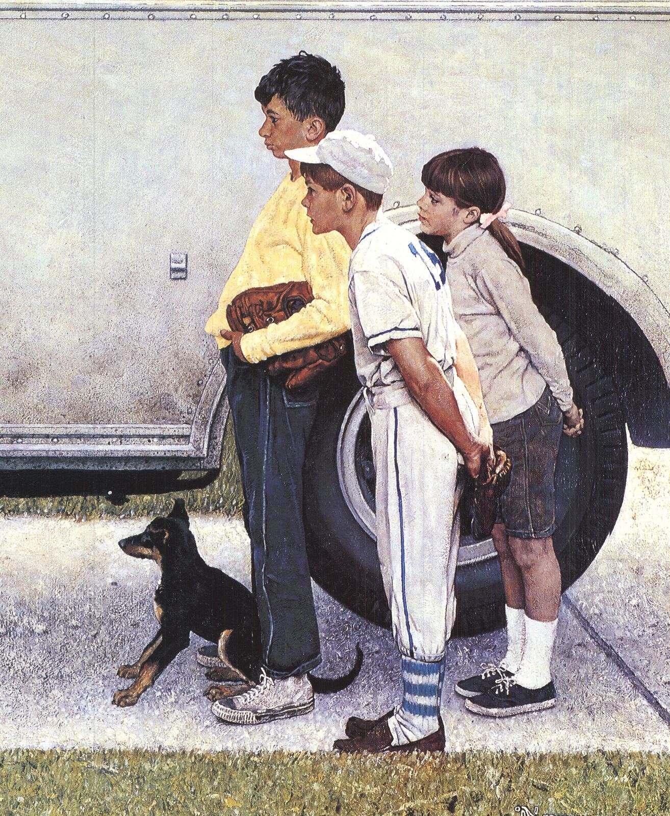 Norman Rockwell Moving In " Poster Contemporary White Children Dog T