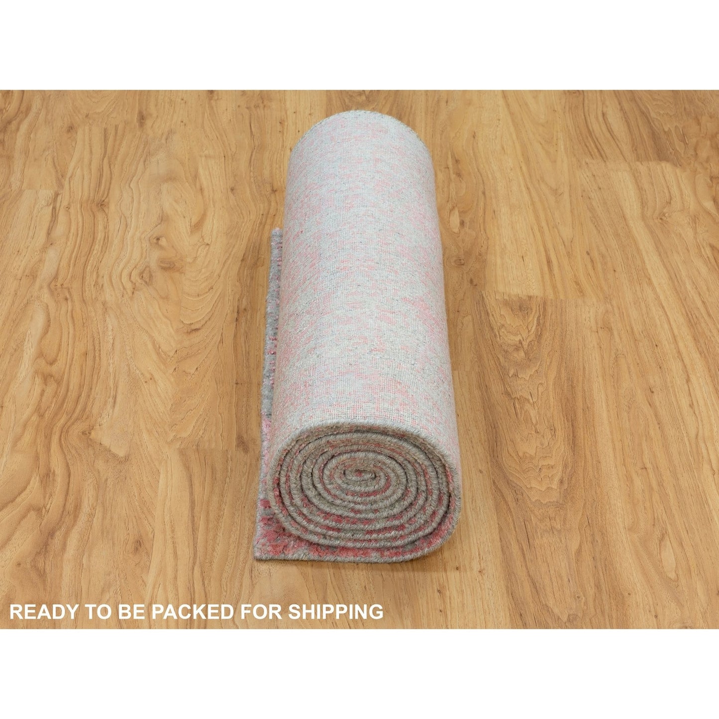 2'6"X9'10" Erased Farsian Design Wool & Art Silk Hand Loomed Jacquard Rug