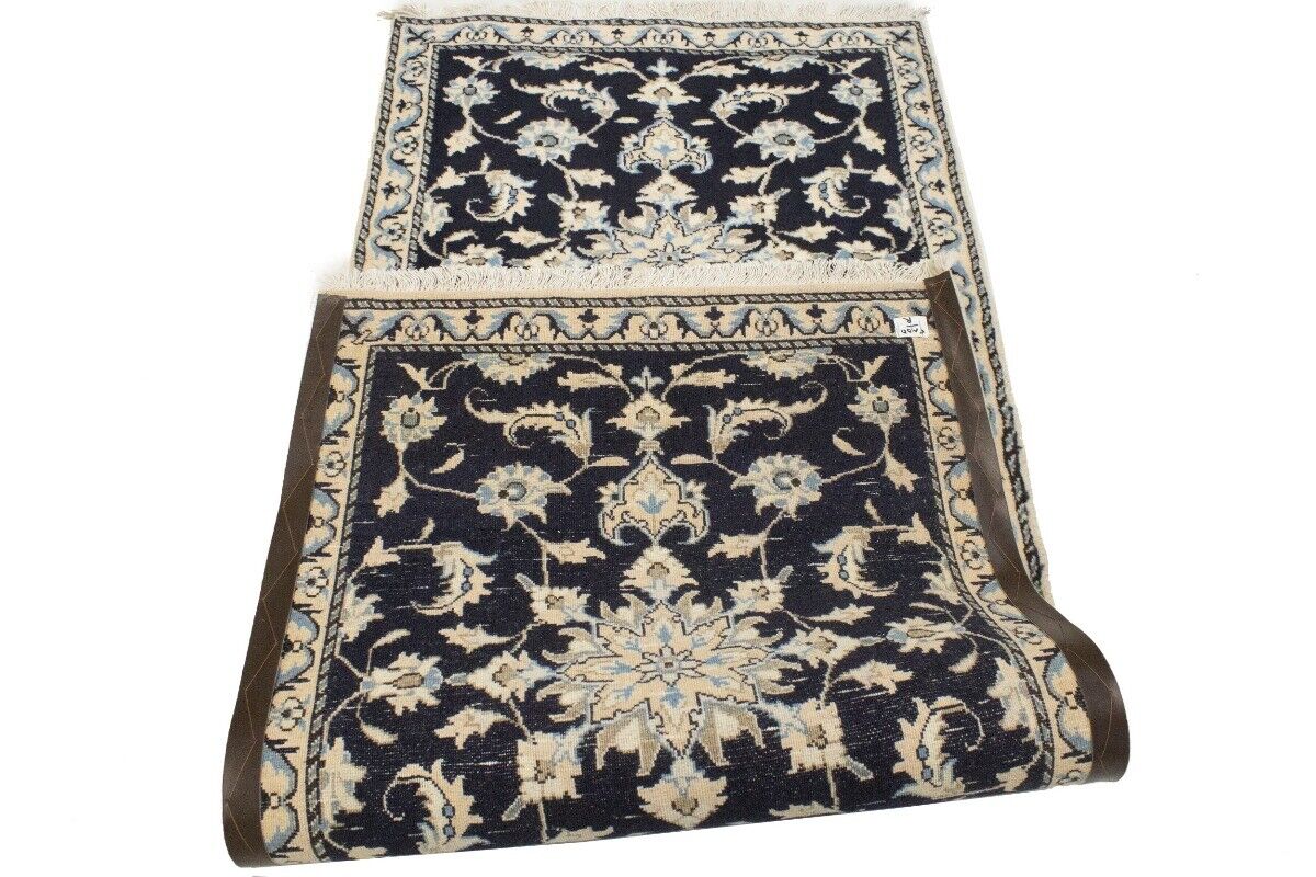 Handmade Wool Nain Runner Rug Classic Navy Floral