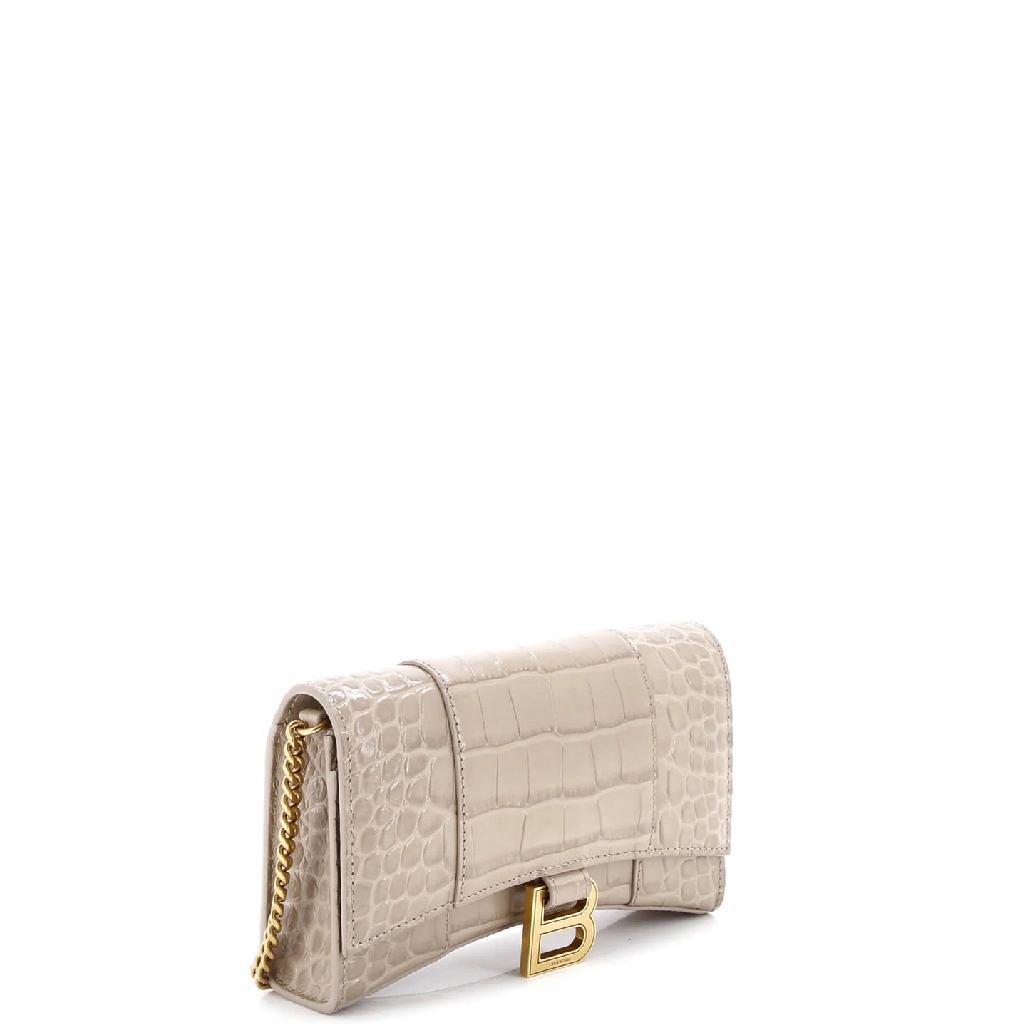 Balenciaga Hourglass Chain Wallet Crocodile Embossed Leather