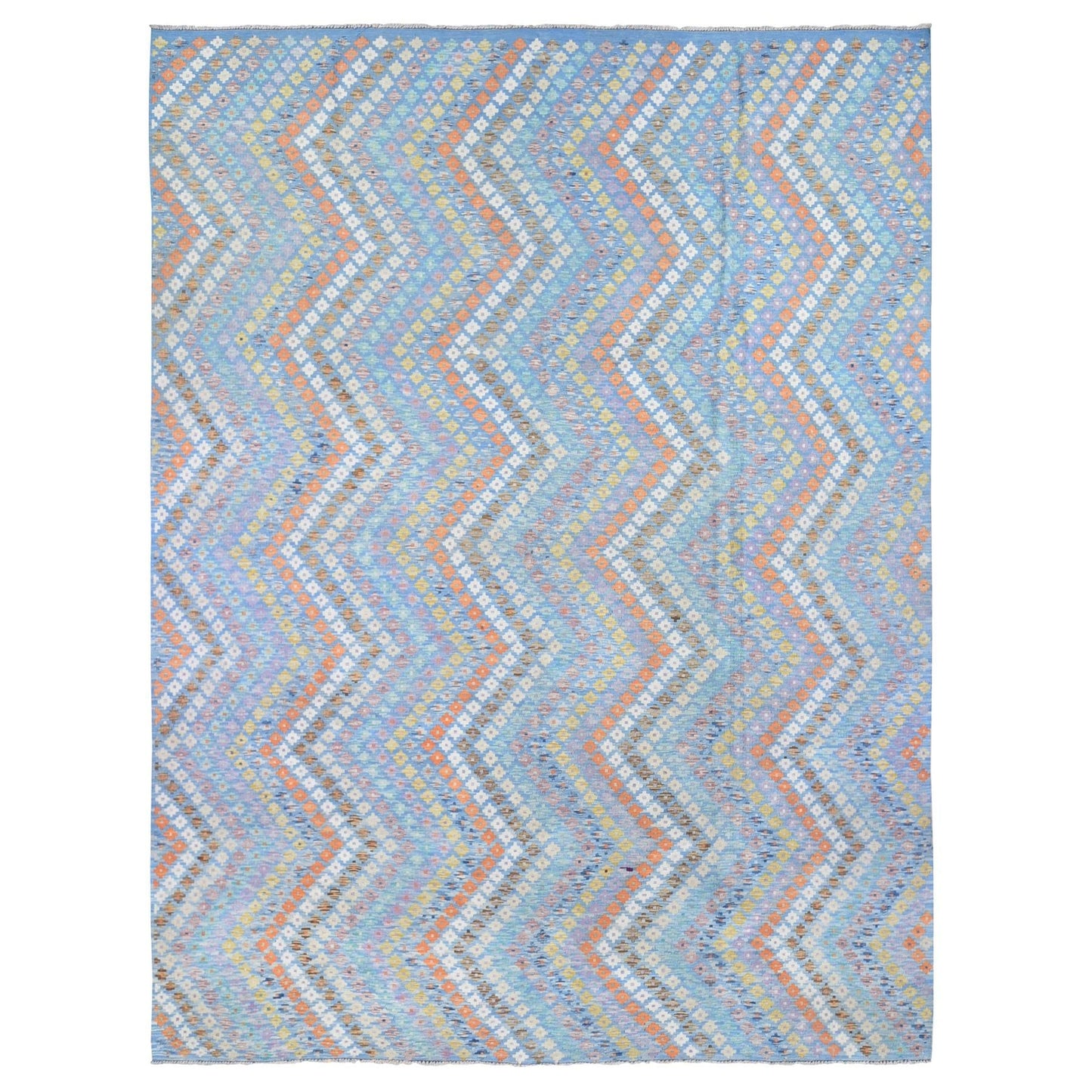 10'3'X13'3" Light Blue Kilim Hand Knotted Pure Wool Rug