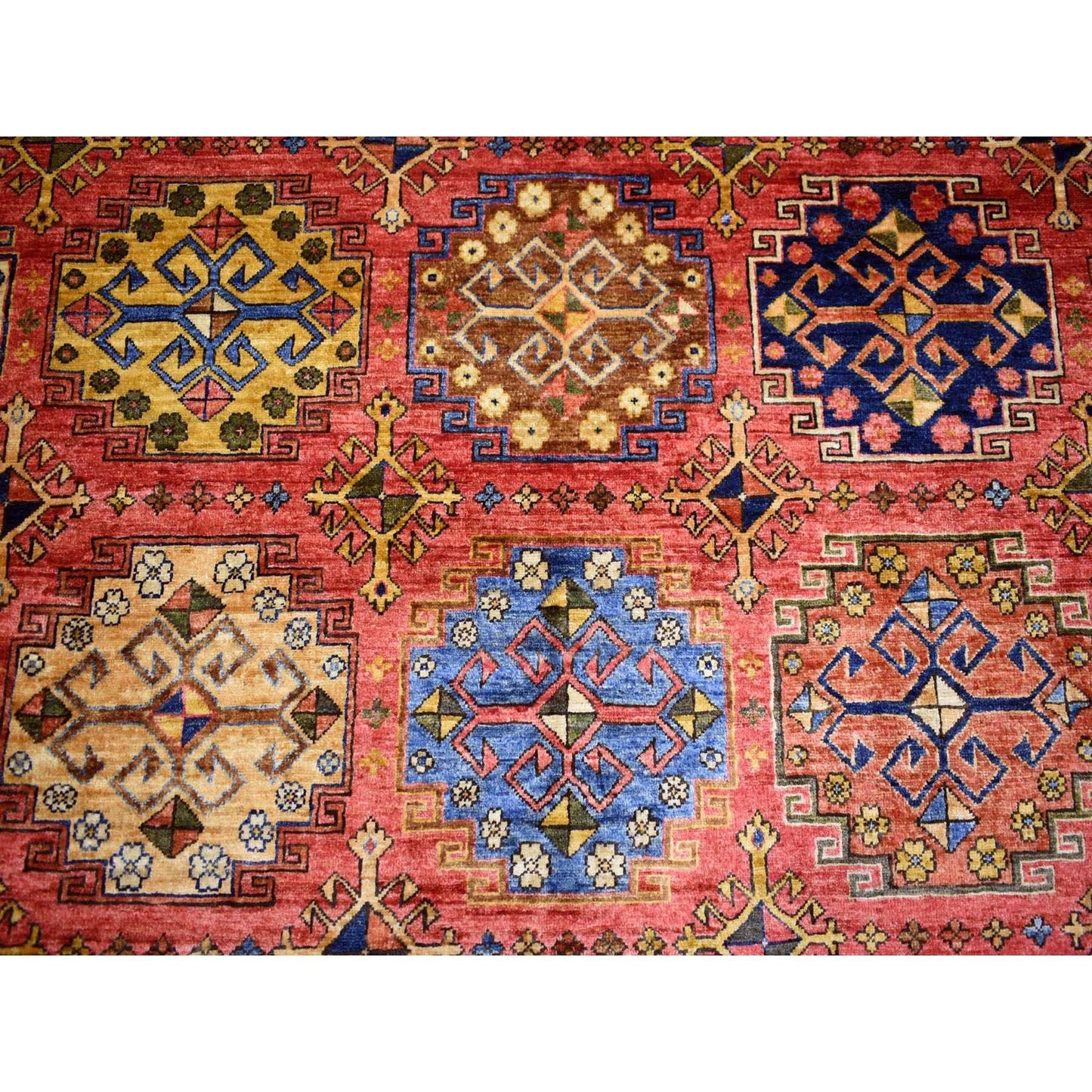 8'8"X11'7"Red Turkeman Ersari With Geometric Design Wool Hand Knotted Rug