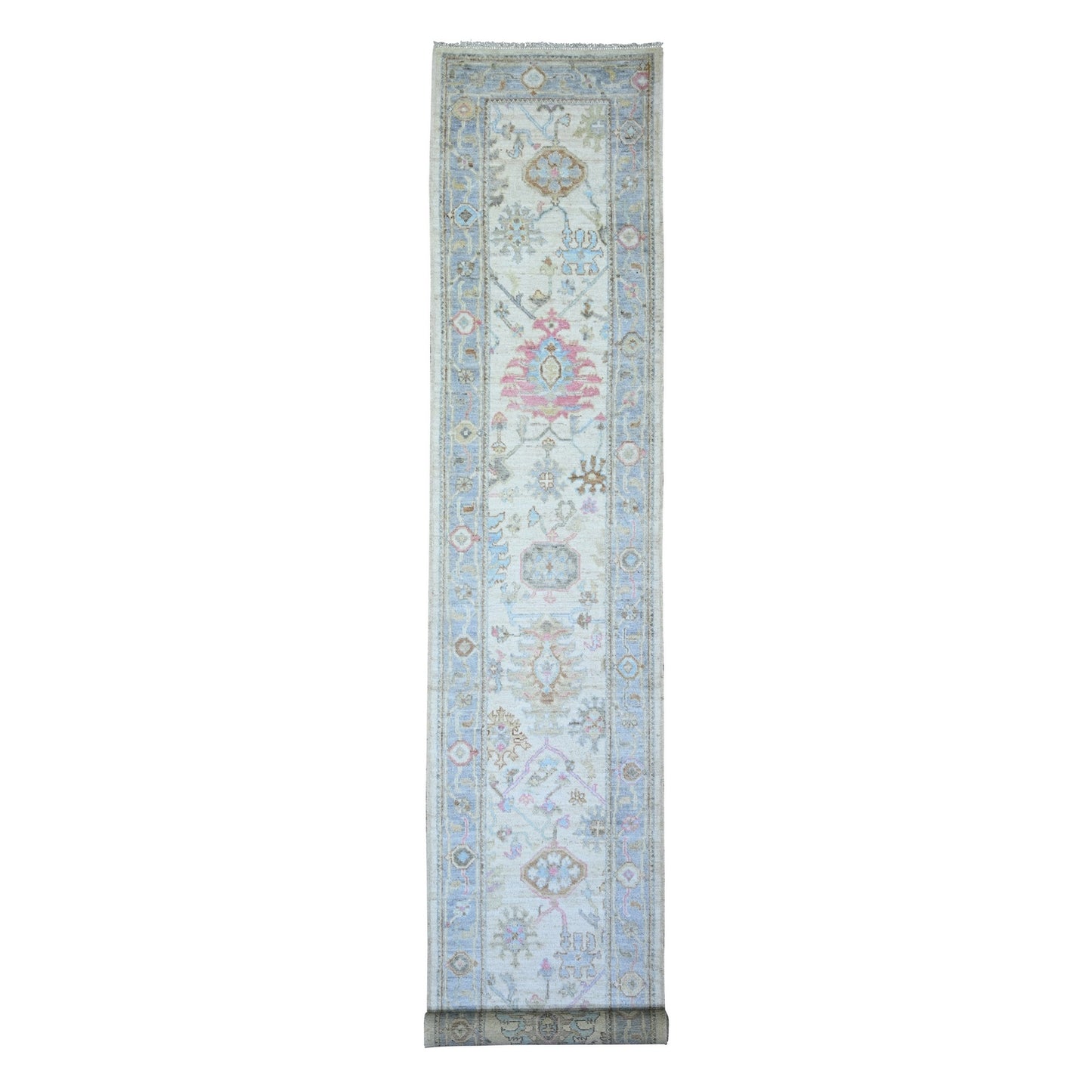 2'9"X15'10" Beige Wool Hand Knotted Afghan Angora Oushak Runner Rug
