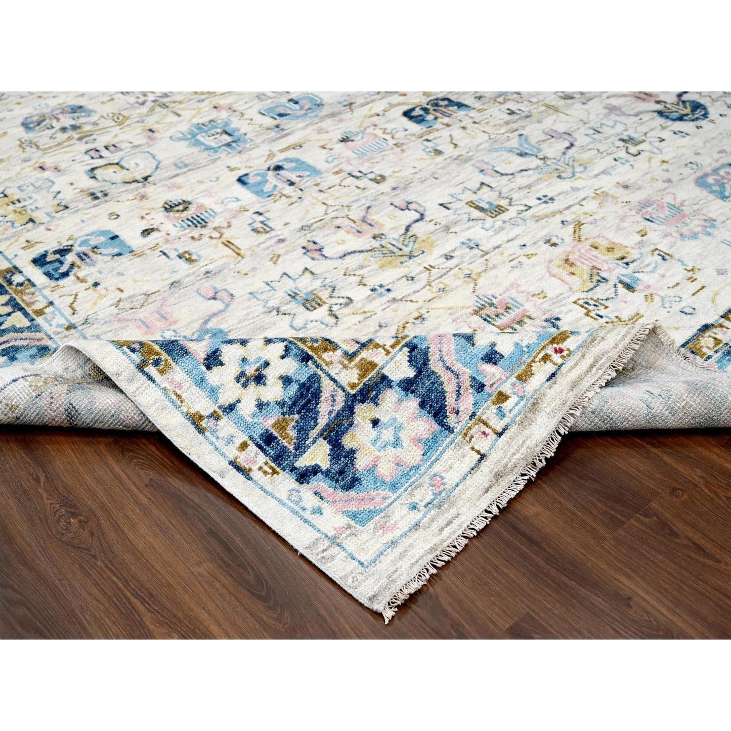 12'X17'9" Ivory Oushak Mahal Design Hand Knotted Oversize Oriental Rug