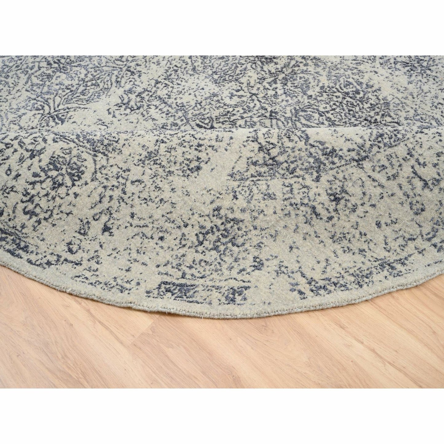 10'X10' Gray Fine Jacquard Wool And Silk Hand Loomed Round Rug