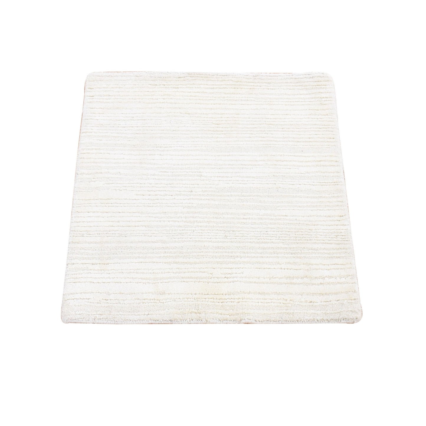 2'1"X2'1" Ivory Modern Design Silk Textured Wool Hand Loomed Square Rug