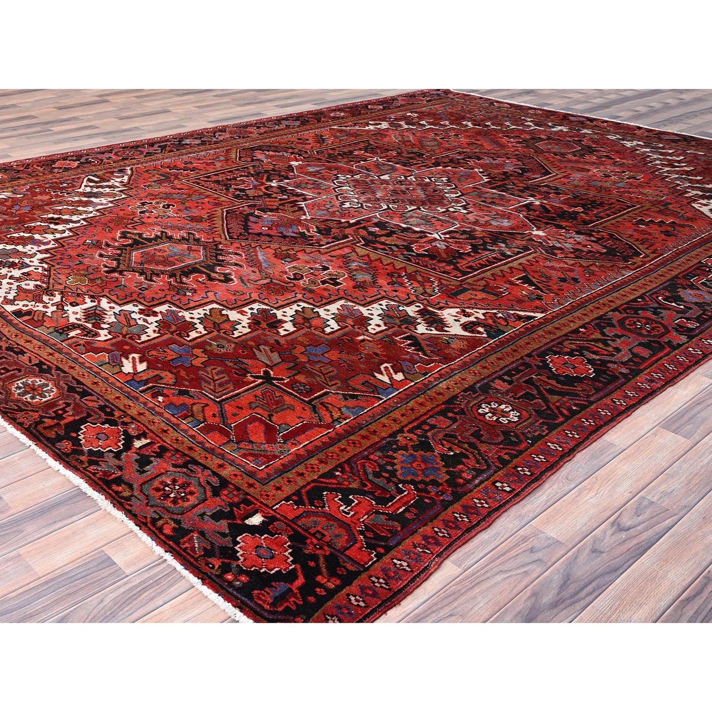 10'1"X12'10" Electric Crimson Red Vintage Semi Antique Heris Abrash Rug
