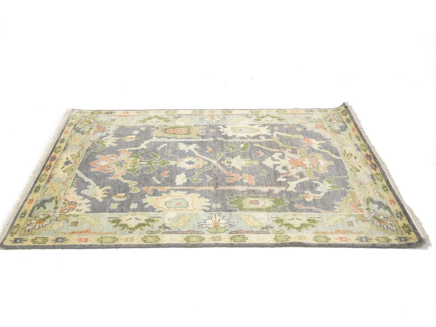 Handmade Floral Oushak Chobi Rug Colorfast