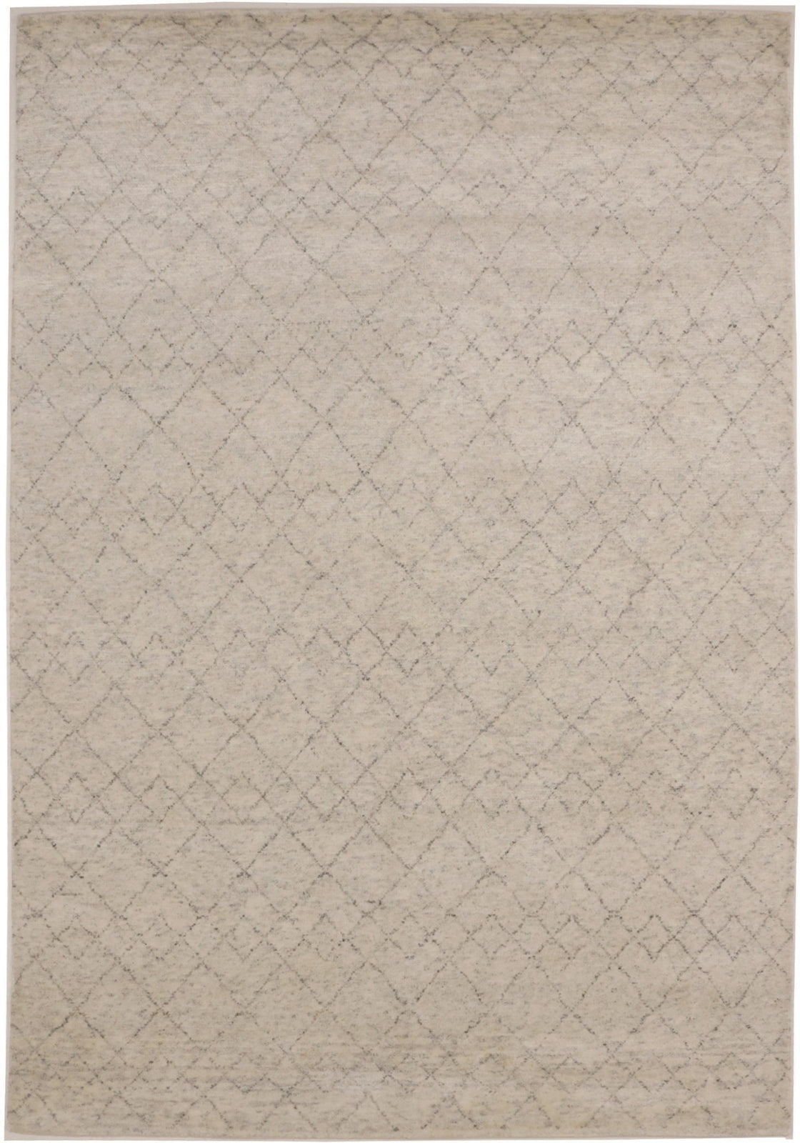 Hand-Knotted Beige Geometric Moroccan Rug Plush