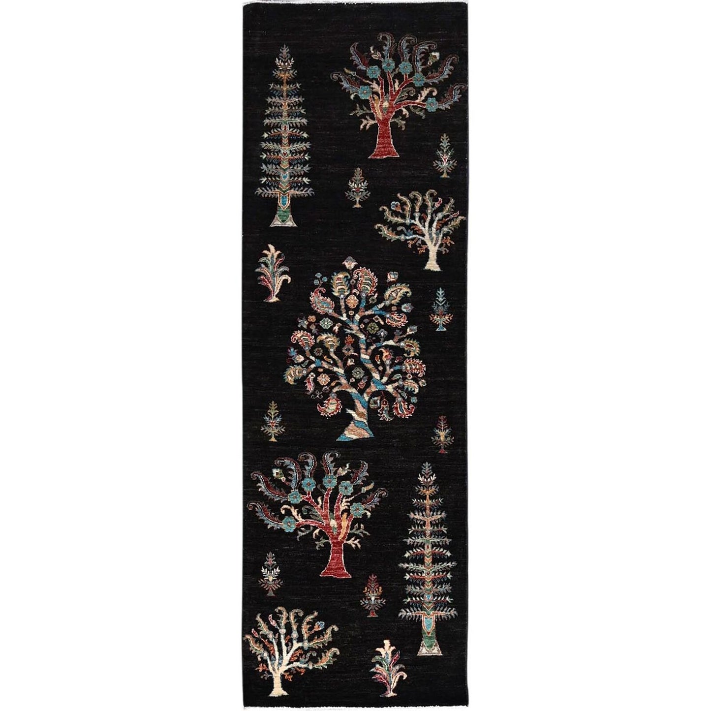 2'7"X8' Black Large Tribal Tree Design Afghan Sultani Oriental Runner Rug