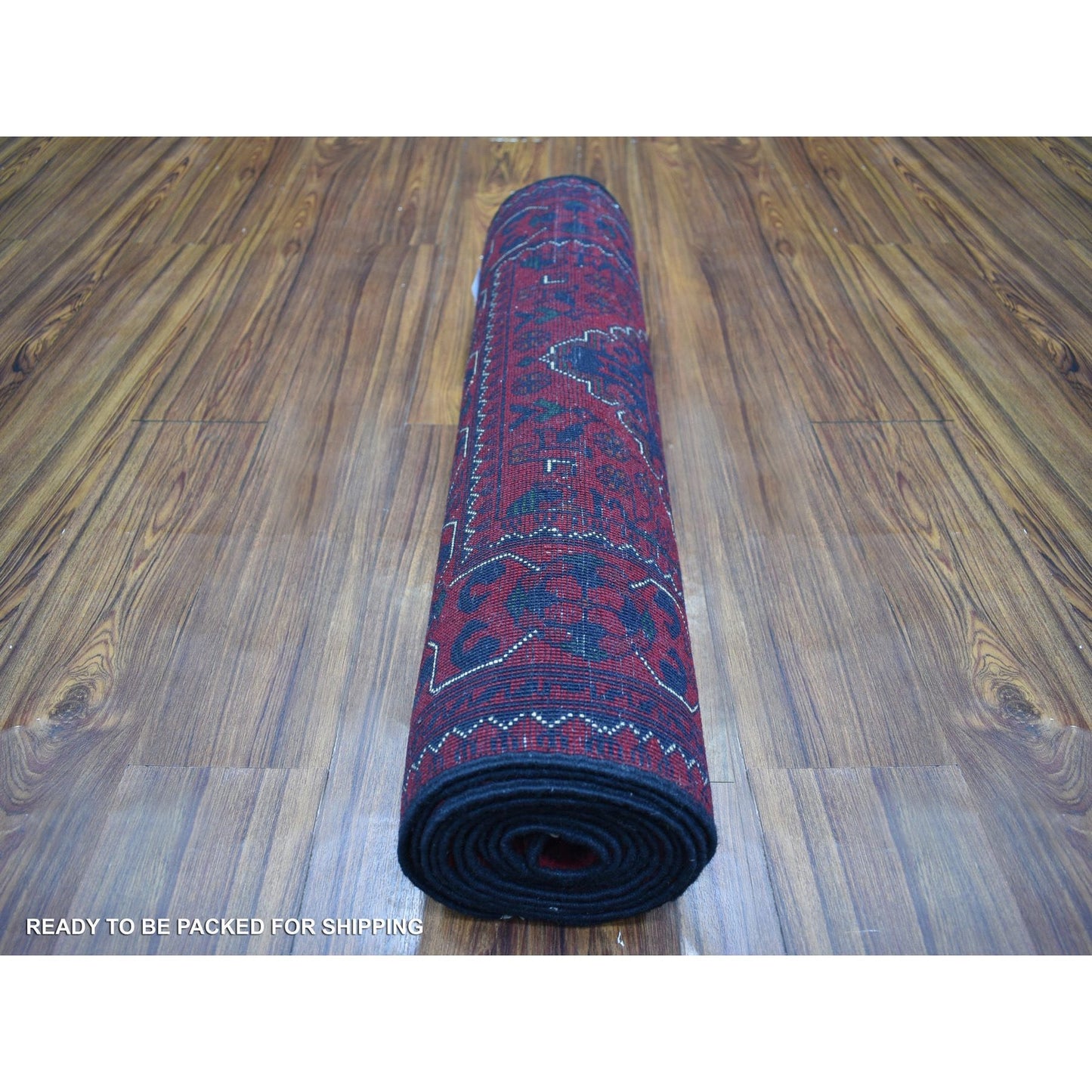 2'8"X12'9" Red Afghan Khamyab Wool Tribal Design Hand Knotted Runner Rug