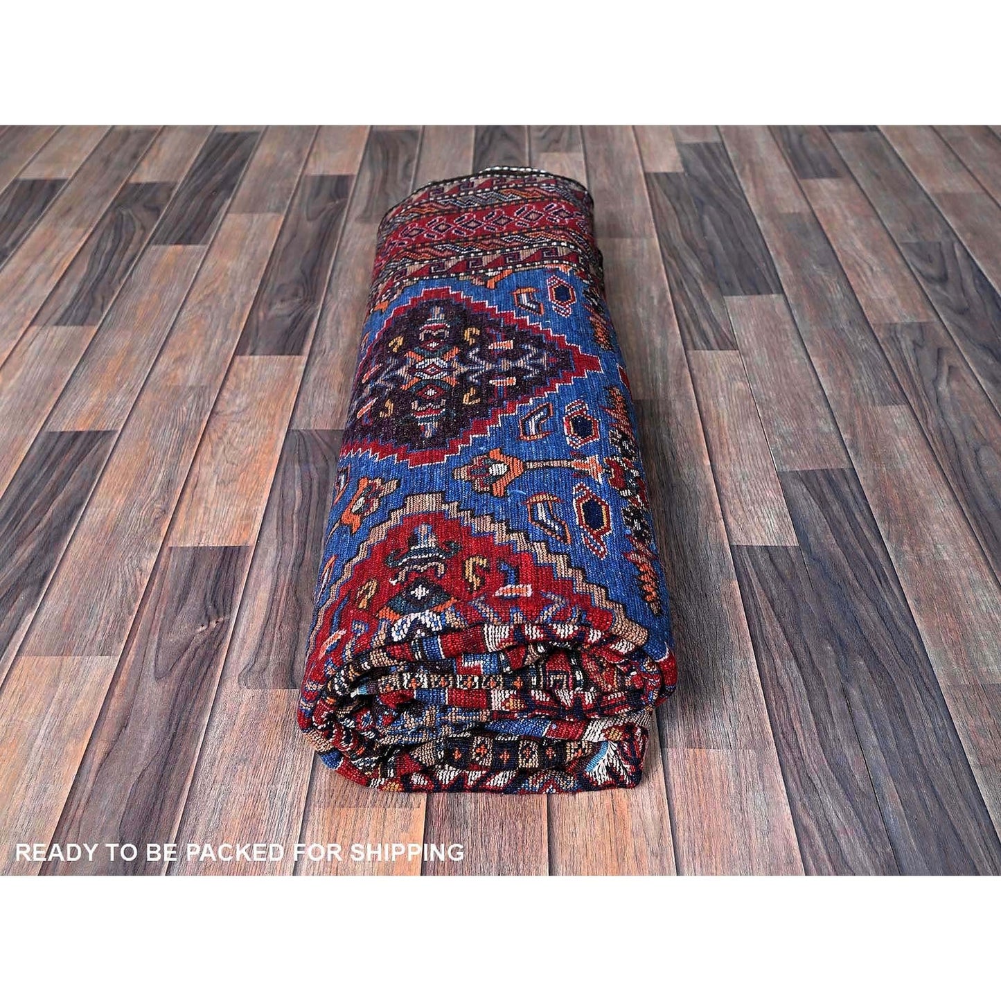 6'1"X8'6" Blue Afghan Ersari Caucasian Design Revival Hand Knotted Wool Rug