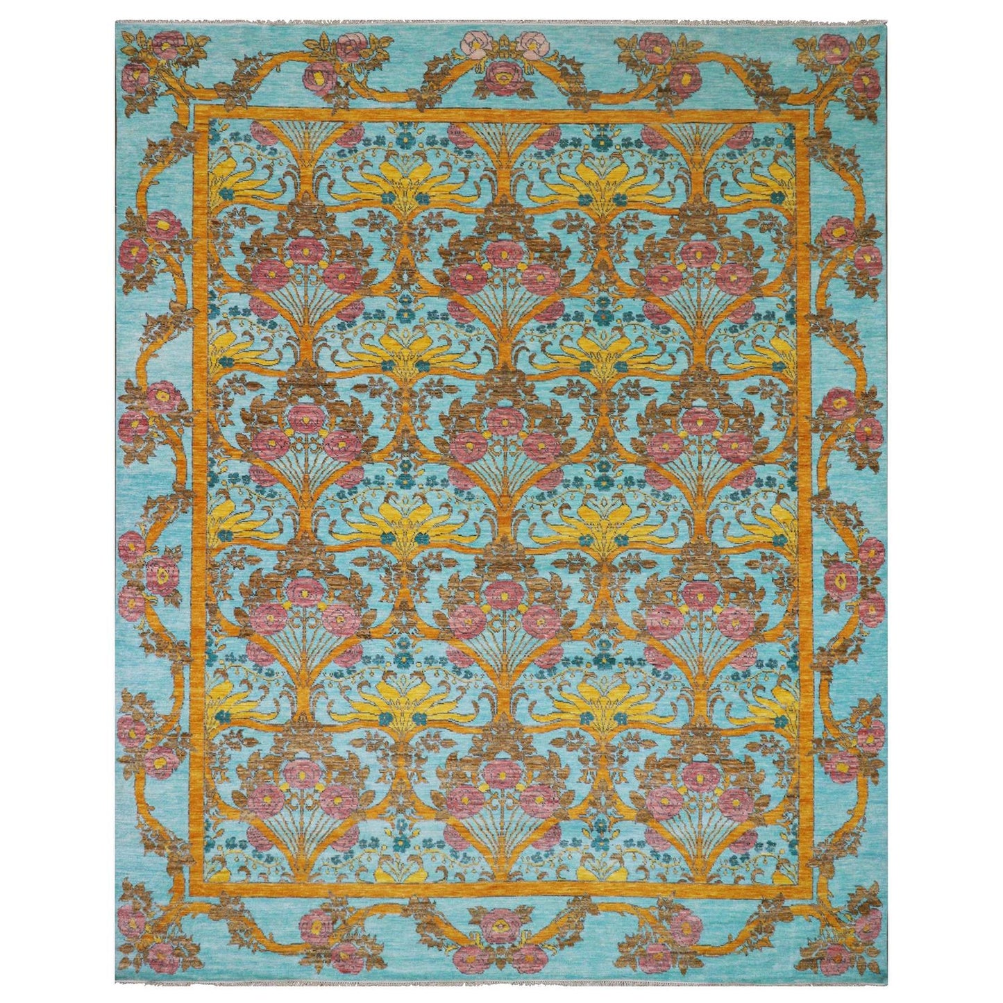 Powder Blue Arts And Craft 100% Wool Hand Knotted Oversized Oriental Rug