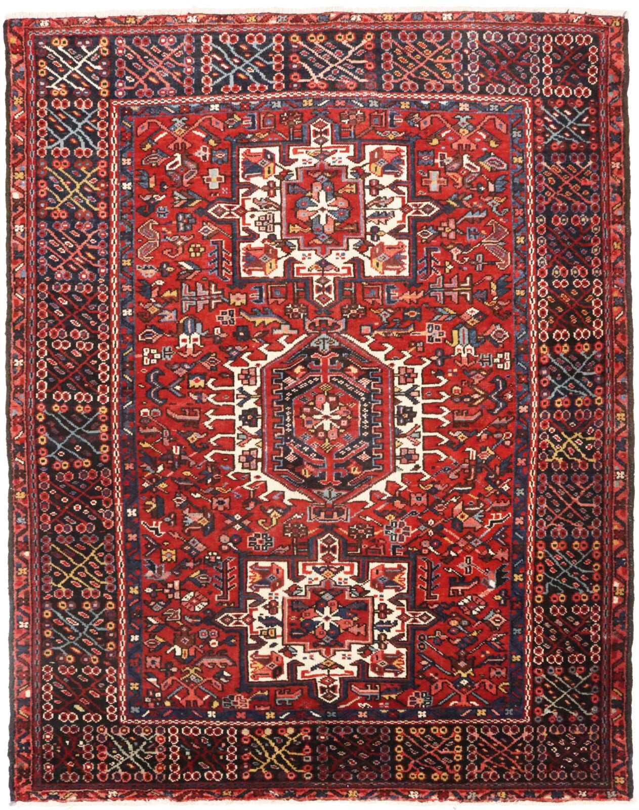 Semi-Antique Oriental Rug Rusty Red Geometric
