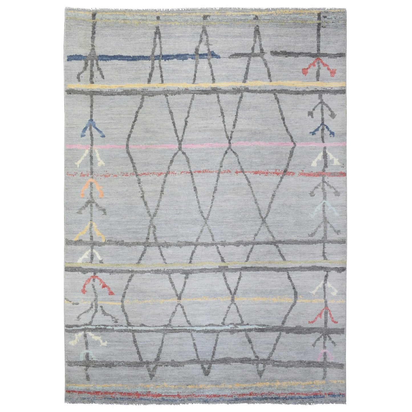 10'X13'9" Light Gray Hand Knotted Boujaad Moroccan Berber Design Wool Rug
