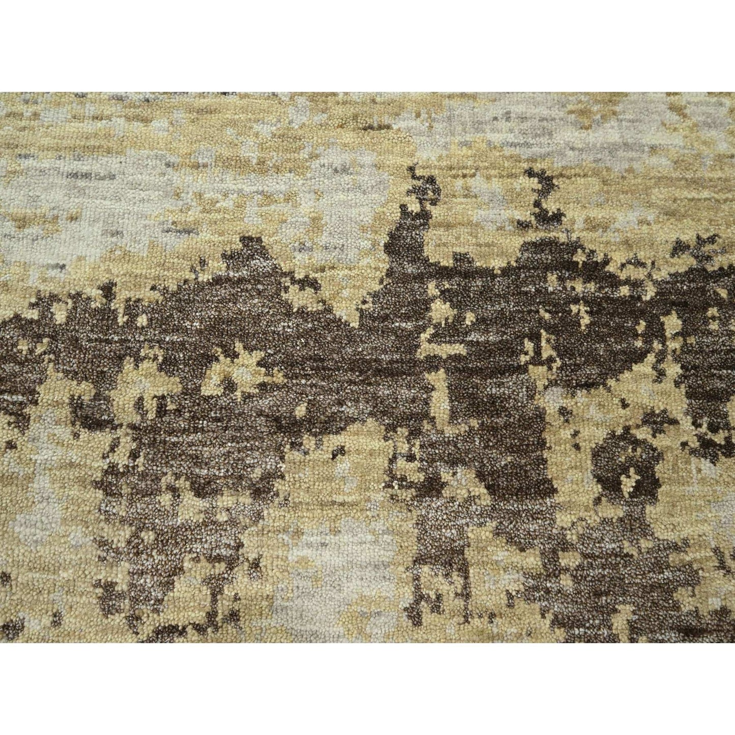 9'X12' Ivory & Brown Modern Abstract Design Hand Knotted Wool & Silk Rug