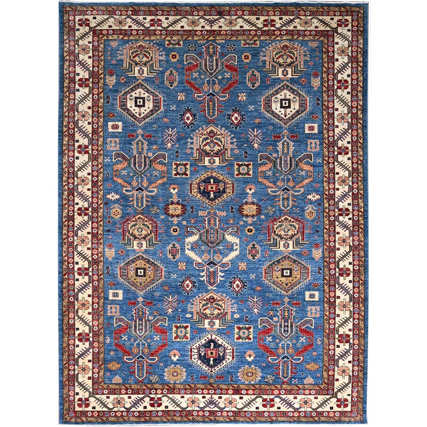 10'X13'5" Crystal Teal Blue Super Kazak Tribal Medallion Oriental Rug
